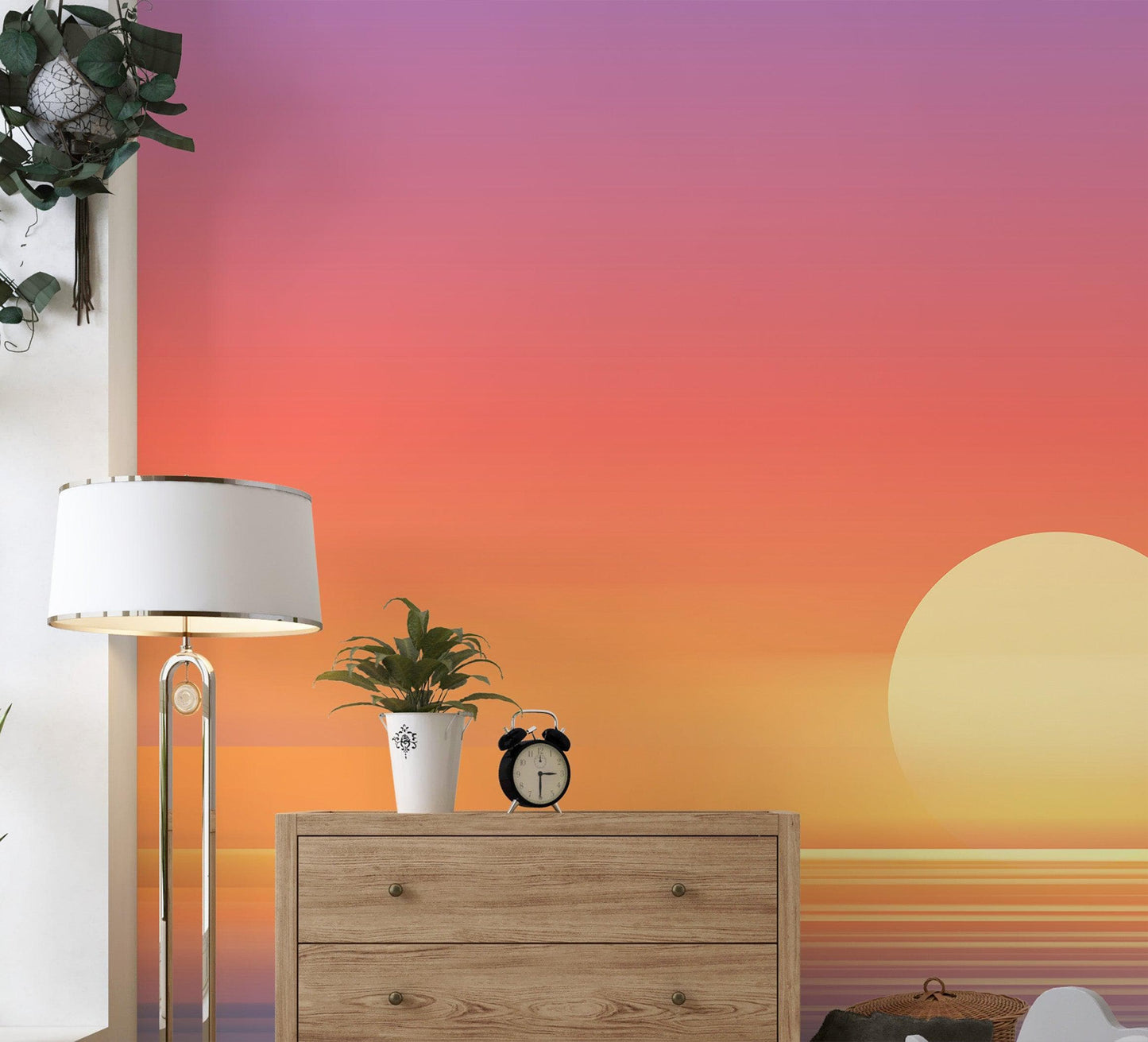 Orange Sunset Over Beach Wall Mural. Blurred Abstract Sunset Over Coastline. #6393