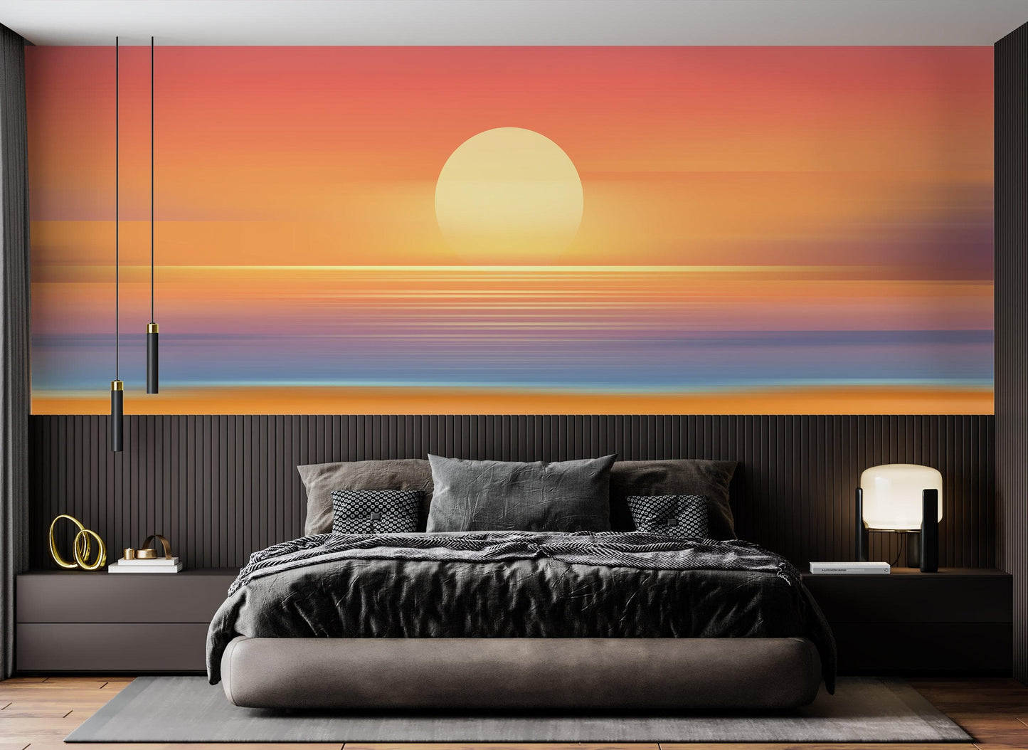 Orange Sunset Over Beach Wall Mural. Blurred Abstract Sunset Over Coastline. #6393