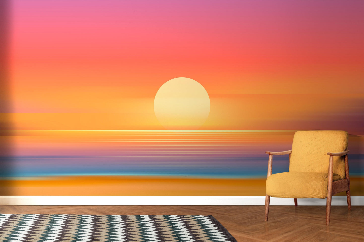 Orange Sunset Over Beach Wall Mural. Blurred Abstract Sunset Over Coastline. #6393