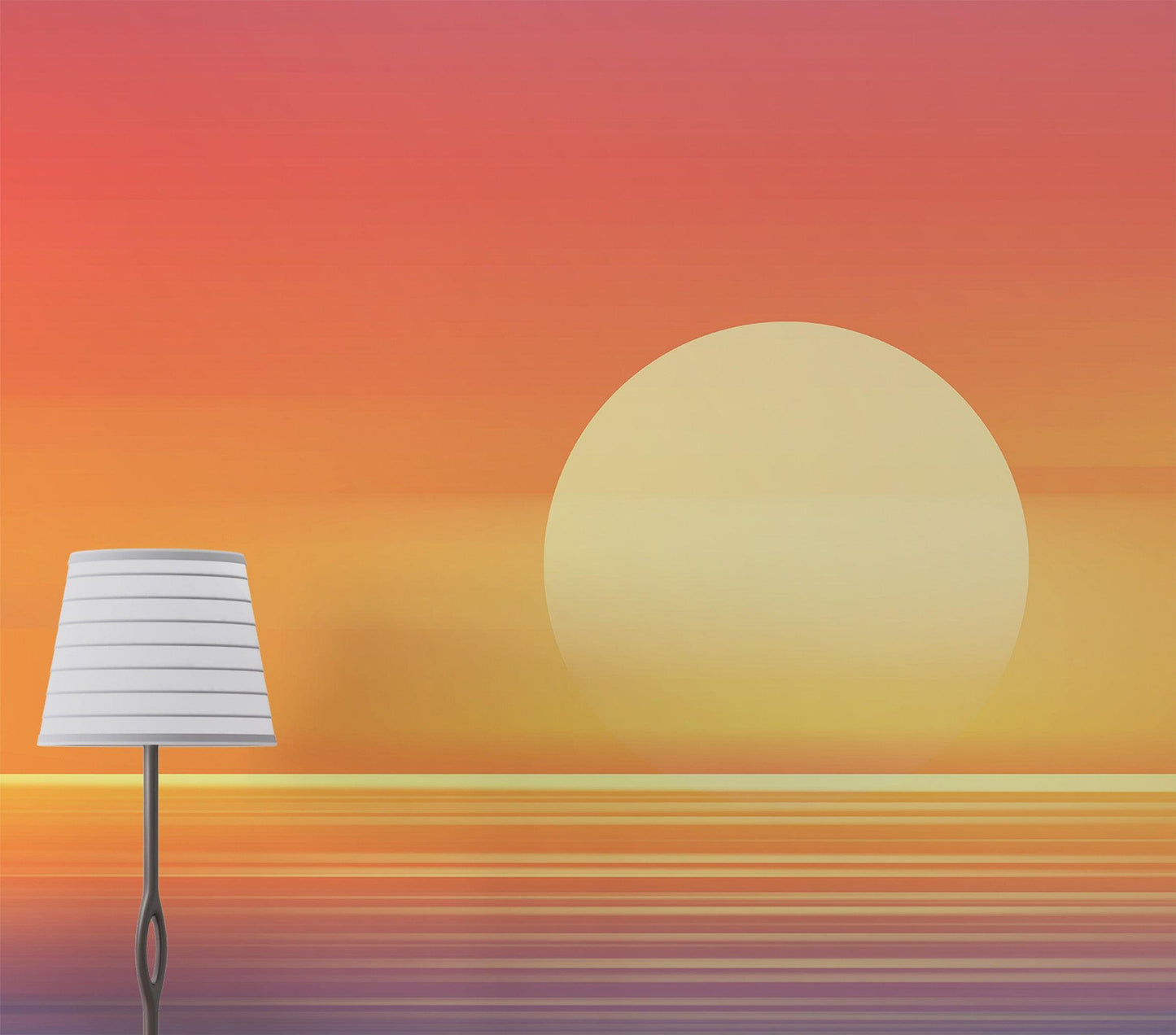 Orange Sunset Over Beach Wall Mural. Blurred Abstract Sunset Over Coastline. #6393