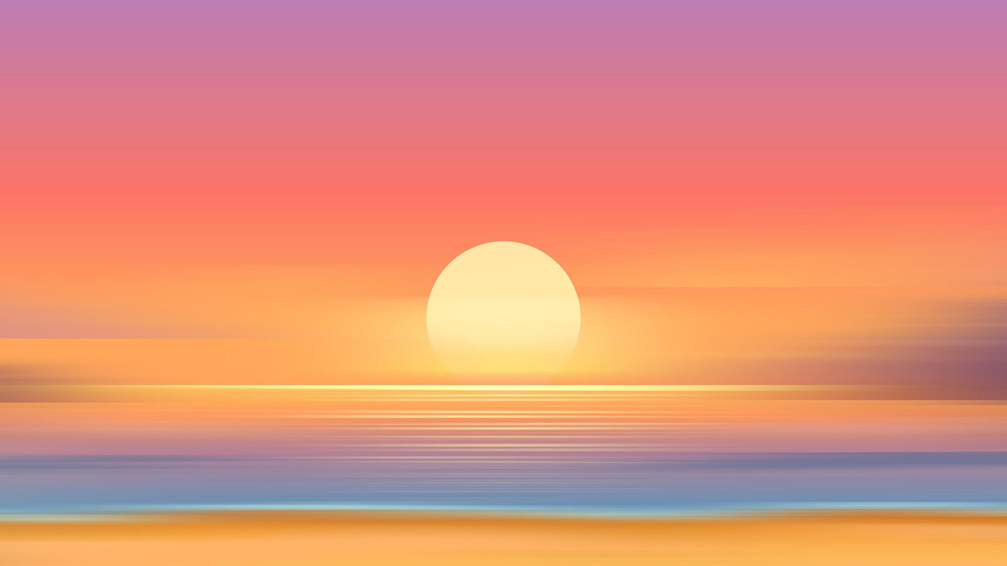 Orange Sunset Over Beach Wall Mural. Blurred Abstract Sunset Over Coastline. #6393