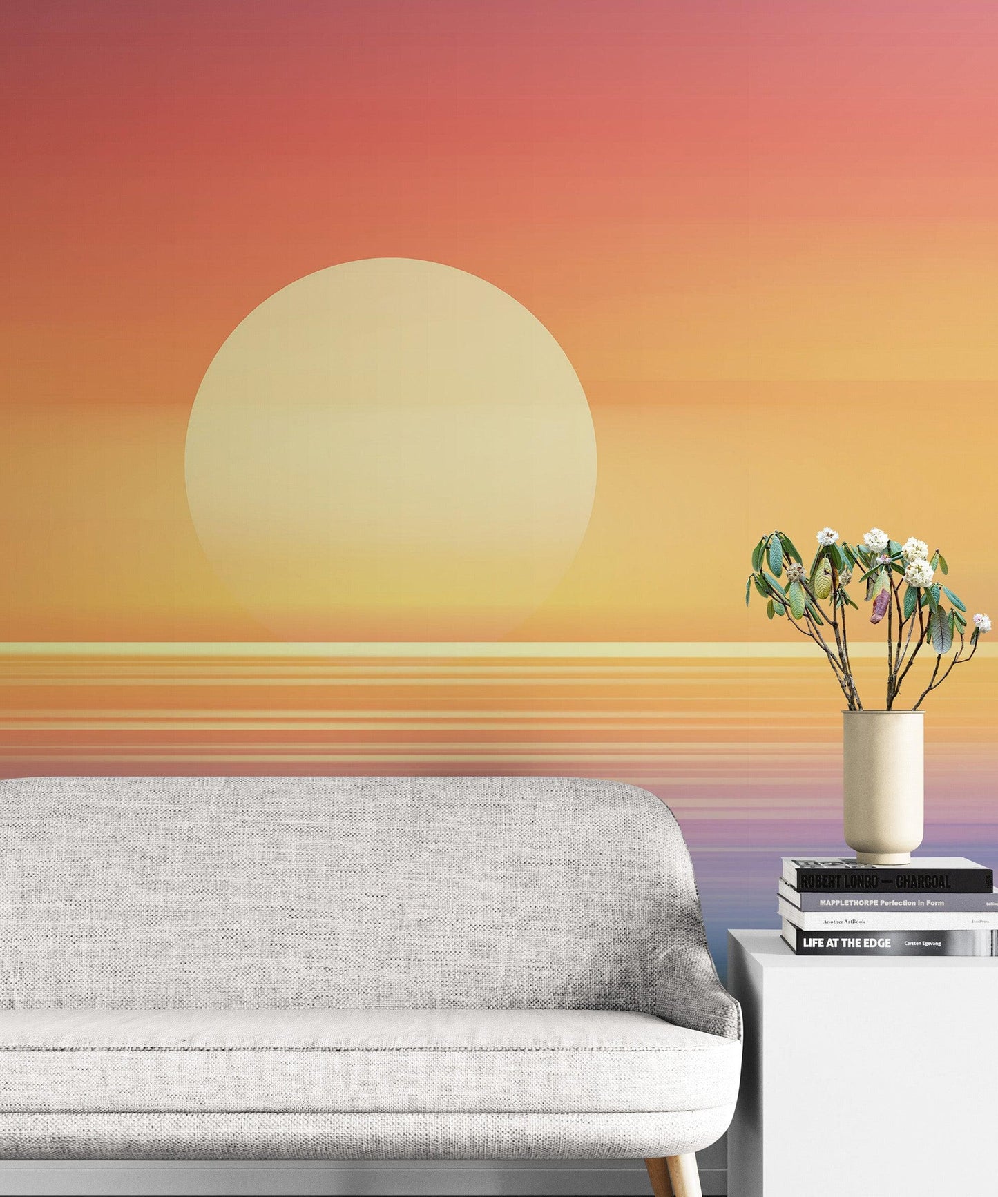 Orange Sunset Over Beach Wall Mural. Blurred Abstract Sunset Over Coastline. #6393