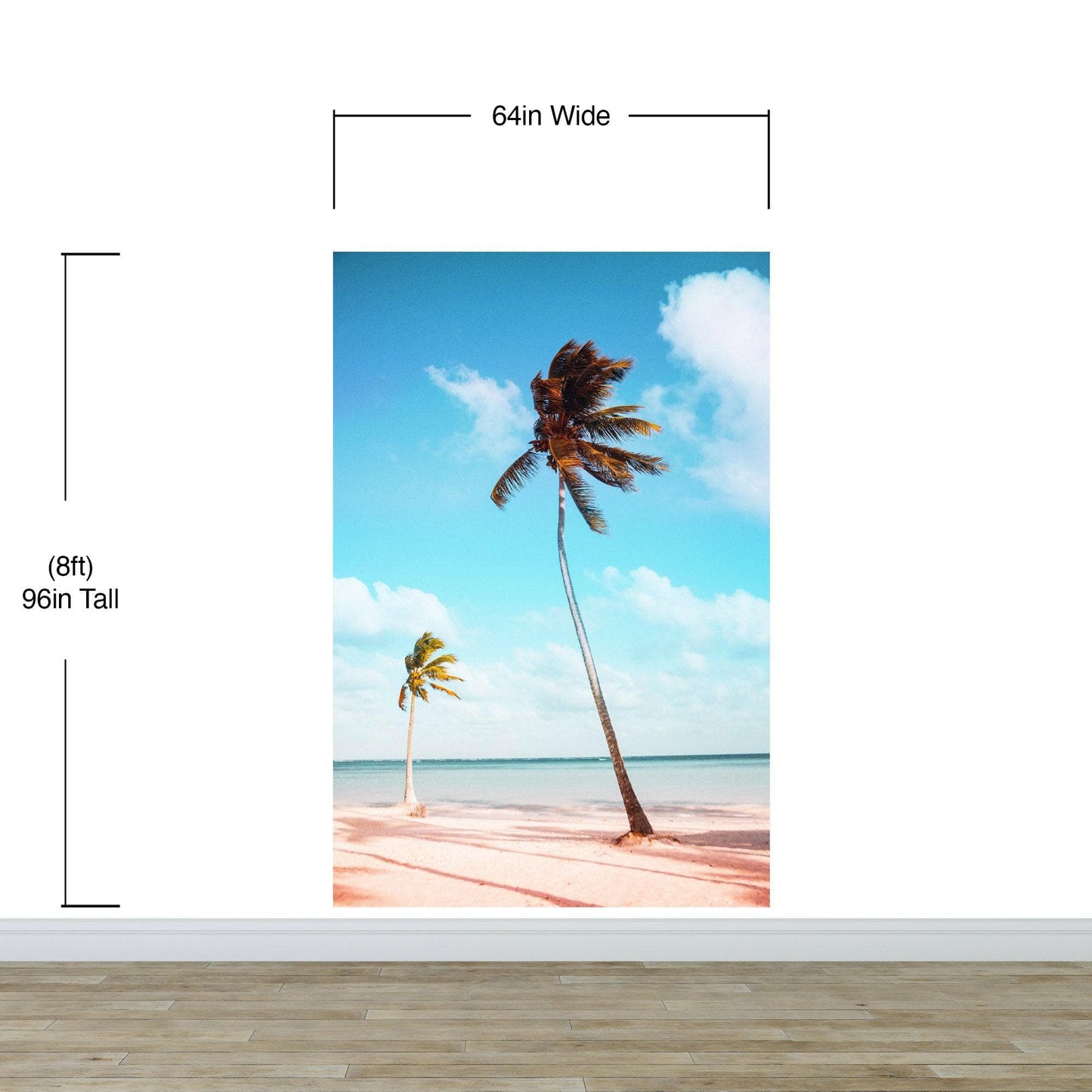 Palm Tree on Beach Coastline Wall Mural. Tropical Theme Peel and Stick Wallpaper Decor. #6401