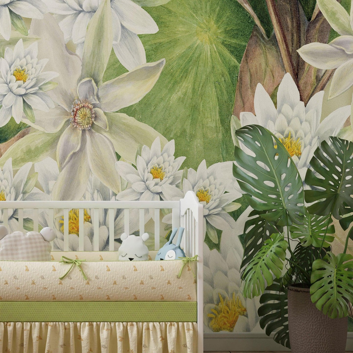 Botanical Flower Wall Mural. Color Pencil Artwork of Flower Garden Peel and Stick Wallpaper. Paradise Botanical Flowers and Leave Black Background. #6426