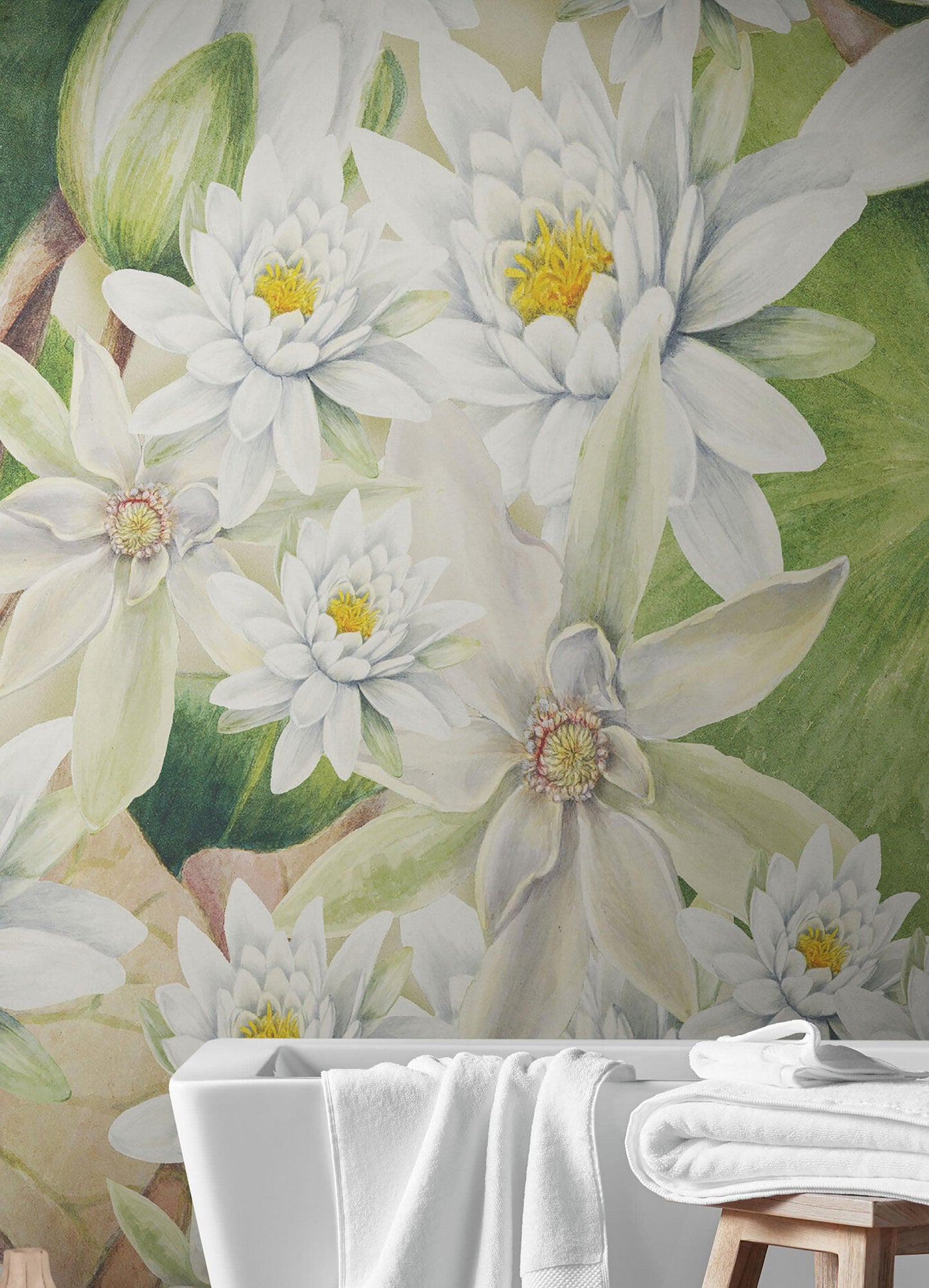 Botanical Flower Wall Mural. Color Pencil Artwork of Flower Garden Peel and Stick Wallpaper. Paradise Botanical Flowers and Leave Black Background. #6426