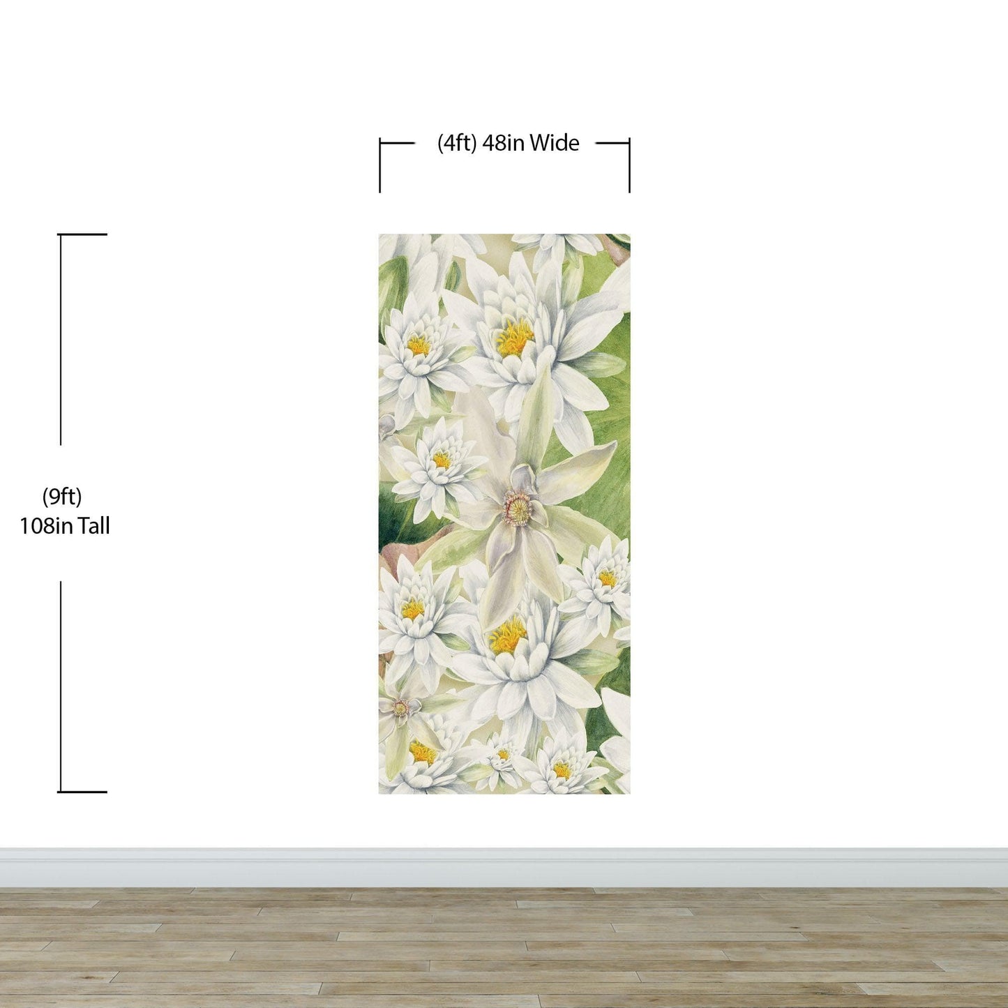 Botanical Flower Wall Mural. Color Pencil Artwork of Flower Garden Peel and Stick Wallpaper. Paradise Botanical Flowers and Leave Black Background. #6426