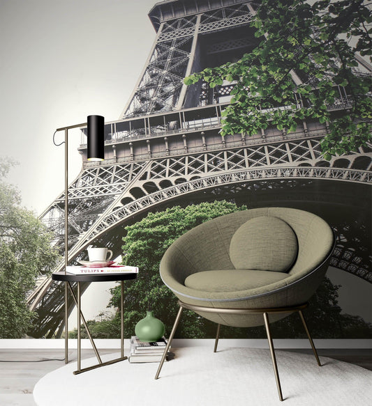 Eiffel Tower Wallpaper Mural Peel and Stick. Low Angle View of Eiffel Tower / Paris France / European Vintage Style Decor. #6427