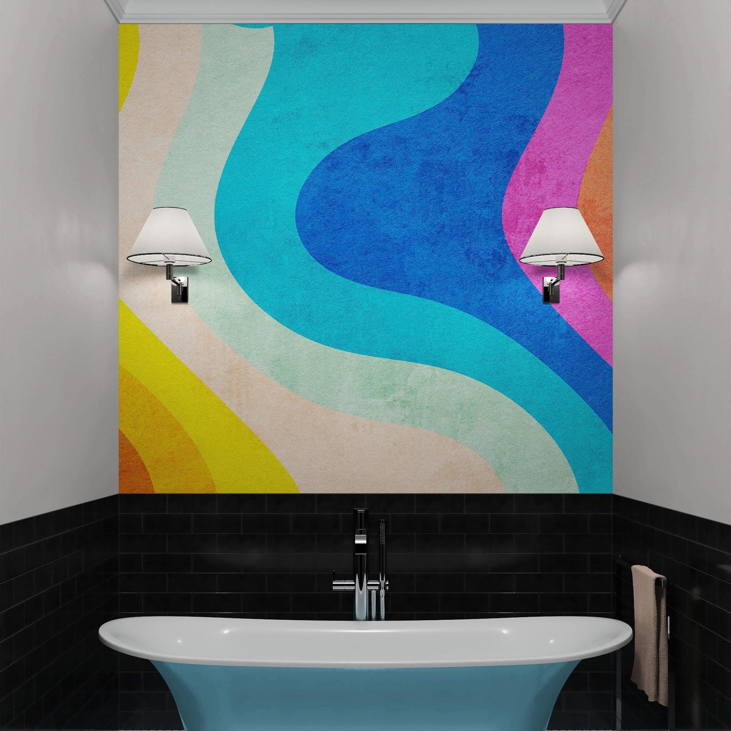 Abstract Retro Rainbow Color Curve Pattern Wall Mural. #6433