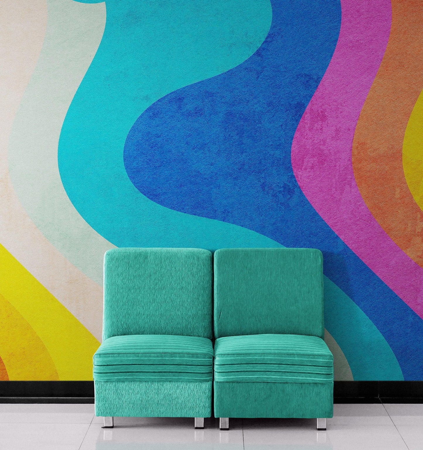 Abstract Retro Rainbow Color Curve Pattern Wall Mural. #6433