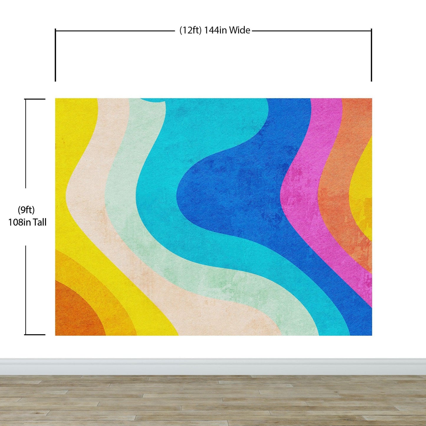 Abstract Retro Rainbow Color Curve Pattern Wall Mural. #6433