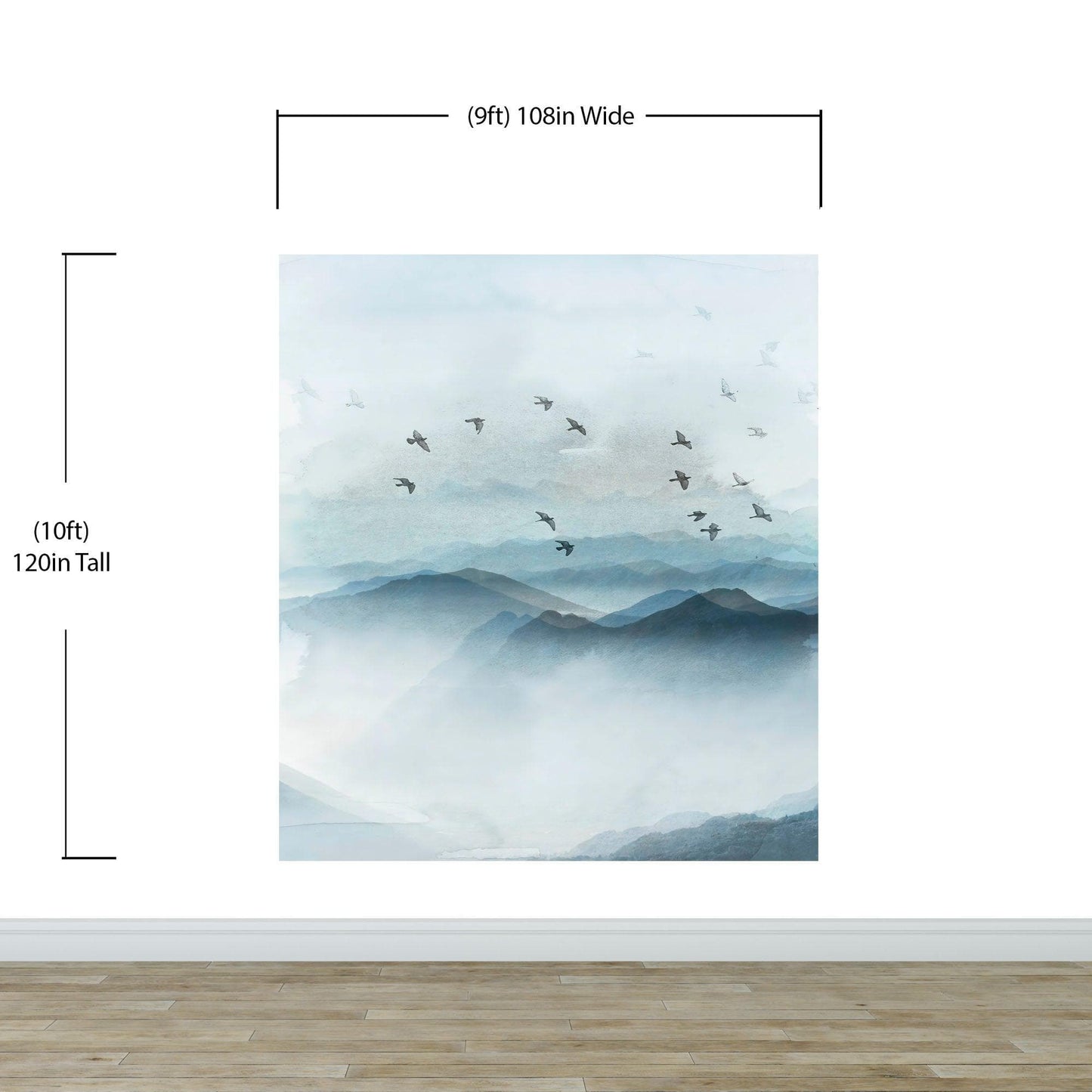 Birds Migrating Over Mountain Wall Mural. Asian Theme Peel and Stick Wallpaper. #6467