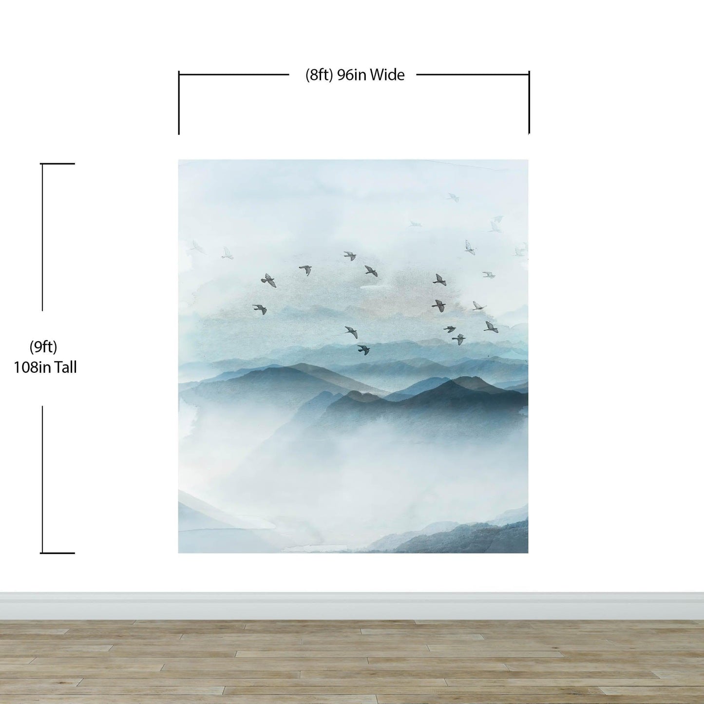 Birds Migrating Over Mountain Wall Mural. Asian Theme Peel and Stick Wallpaper. #6467