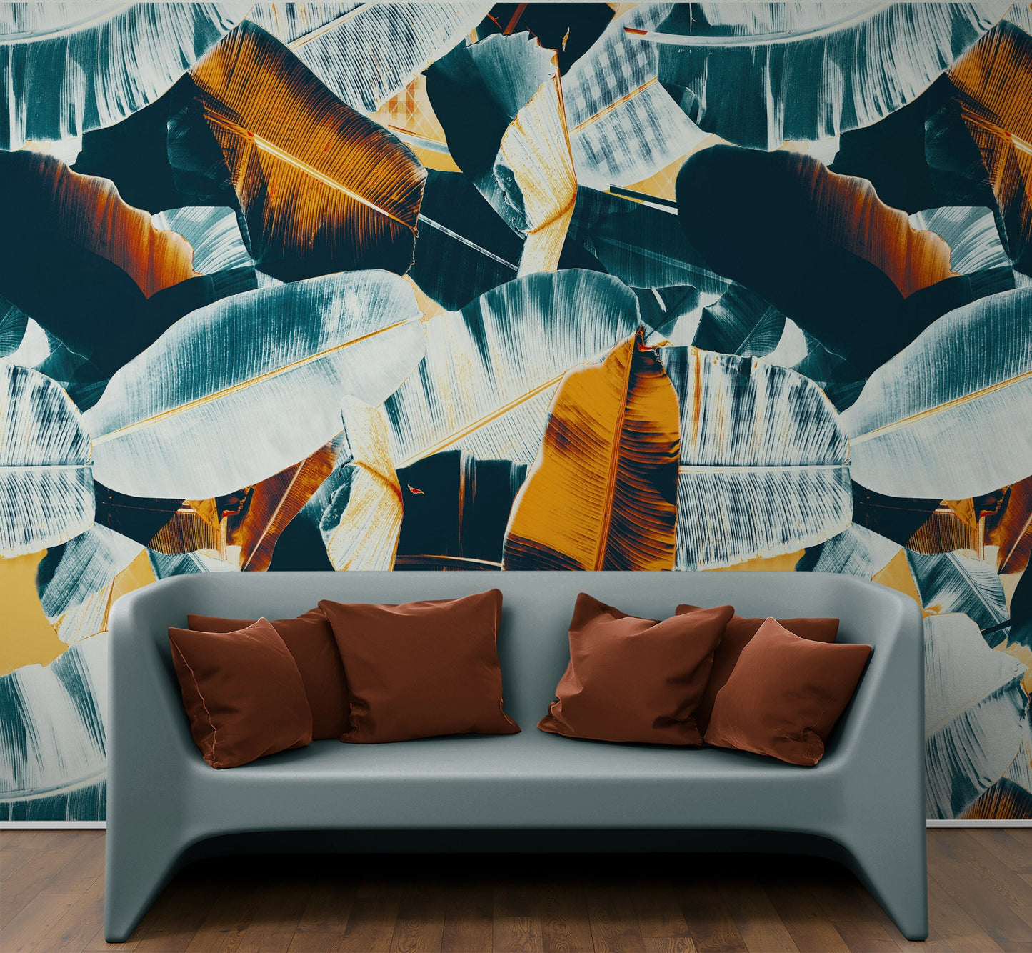 Tropical Leaves Foliage Abstract Wall Mural. Dark Color Patterns. #6479