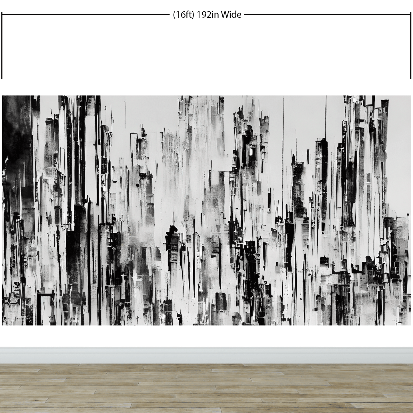 Black and White Urban City Wall Mural. Cyber Punk Cityscape. Minimalist Abstract Building Architect Wallpaper. #6487