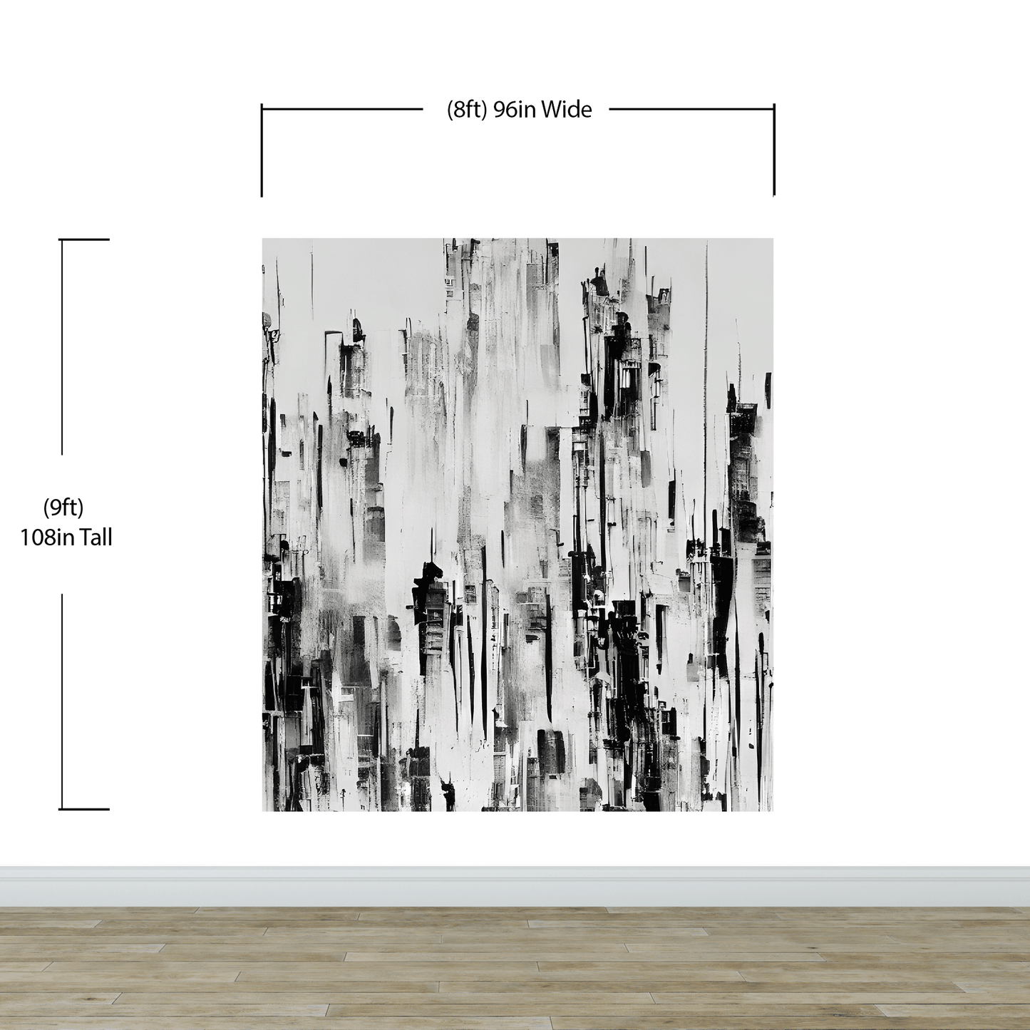 Black and White Urban City Wall Mural. Cyber Punk Cityscape. Minimalist Abstract Building Architect Wallpaper. #6487