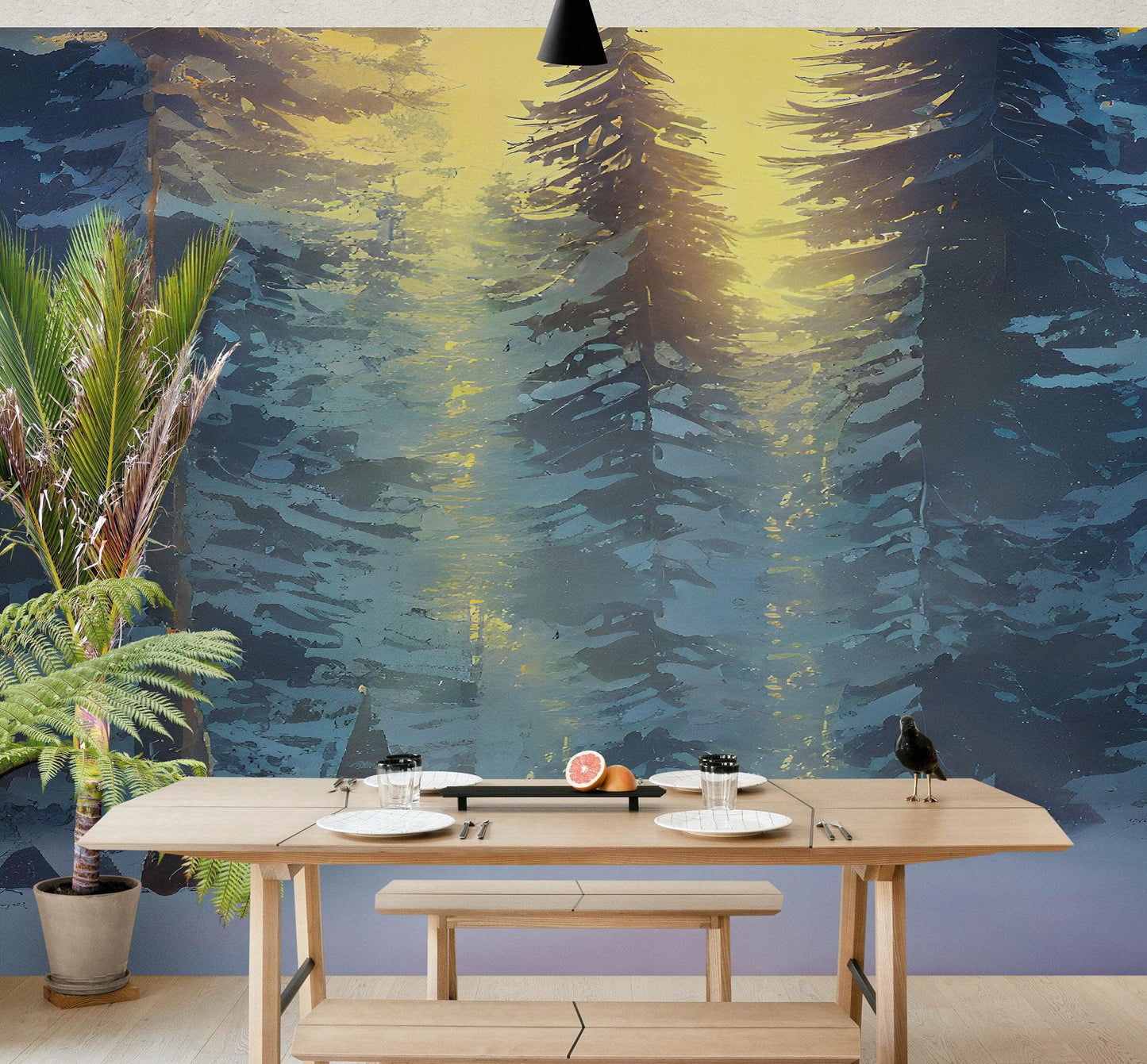 Big Sequoia Tree Wall Mural. Snow on Trees Peel and Stick Wall Mural. #6490