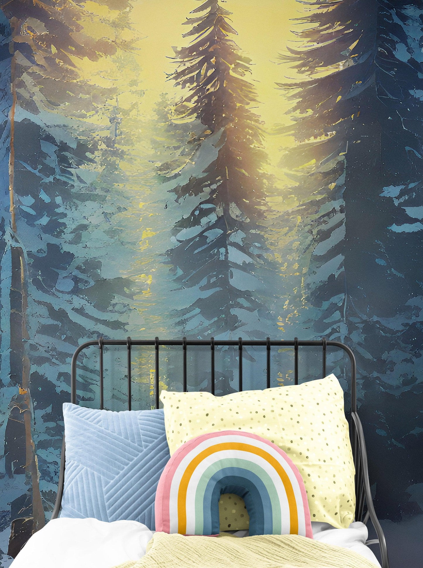 Big Sequoia Tree Wall Mural. Snow on Trees Peel and Stick Wall Mural. #6490