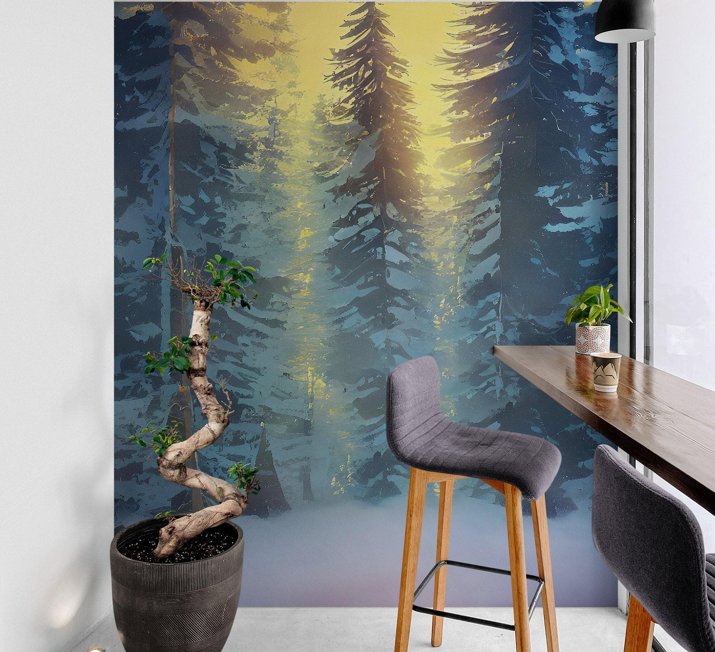 Big Sequoia Tree Wall Mural. Snow on Trees Peel and Stick Wall Mural. #6490