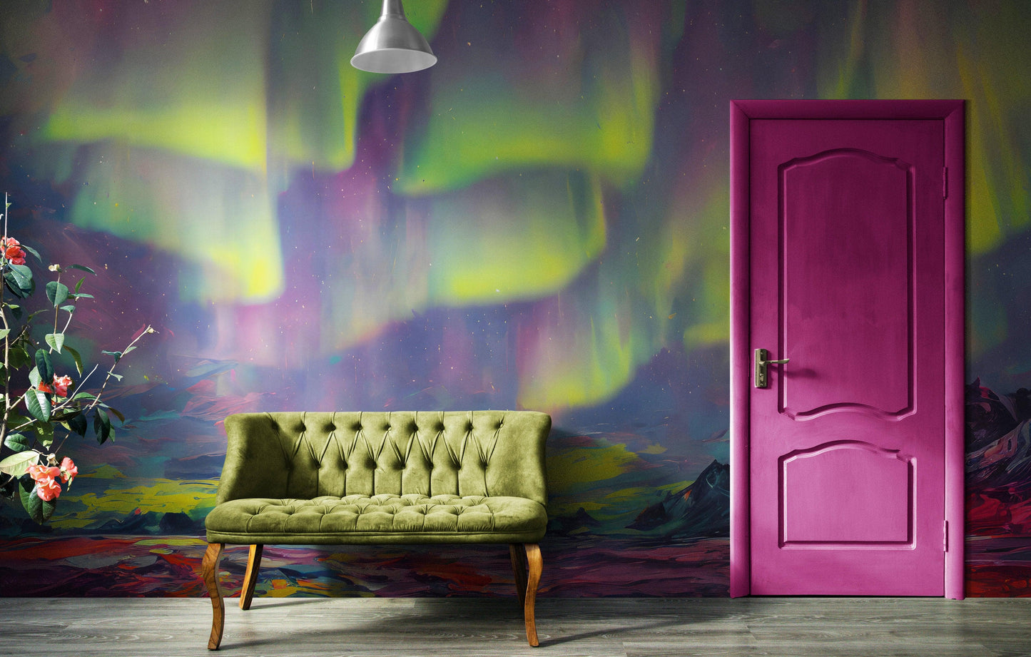 Aurora Borealis Wallpaper, Peel and Stick Wall Mural. Northern Lights Art Painting. Colorful Wallpaper. #6498