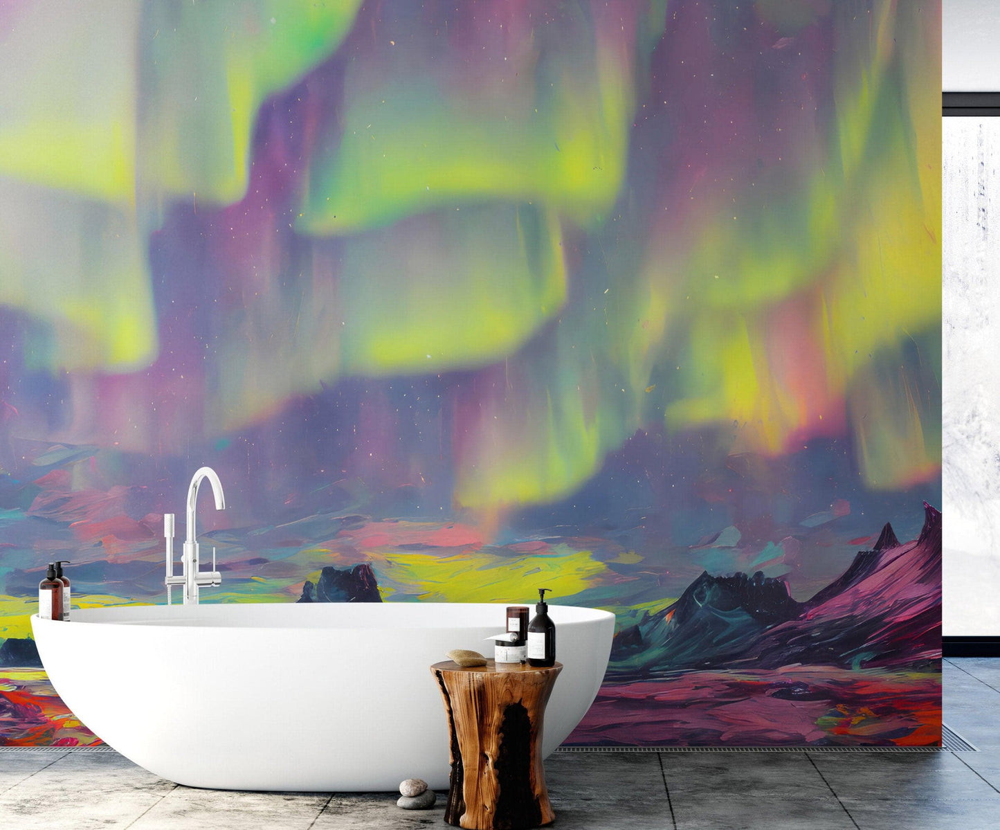 Aurora Borealis Wallpaper, Peel and Stick Wall Mural. Northern Lights Art Painting. Colorful Wallpaper. #6498