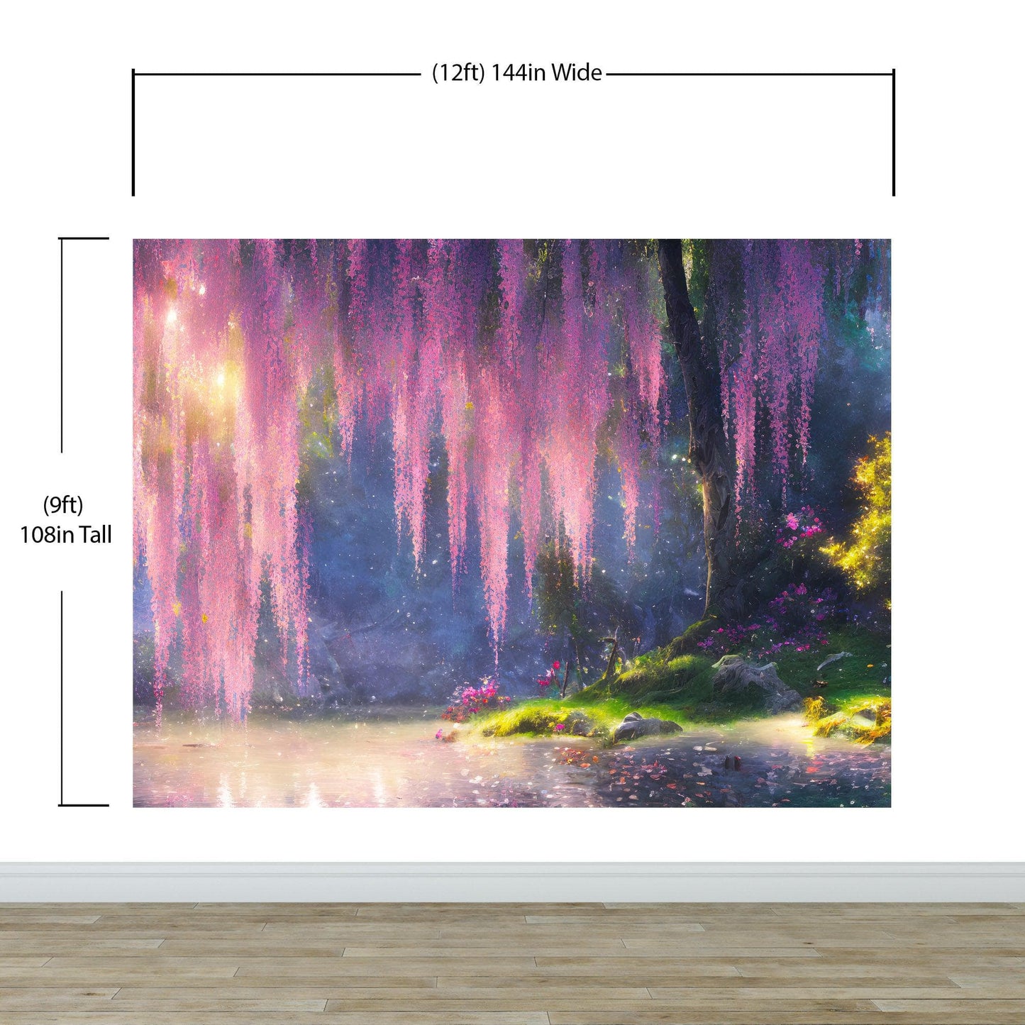 Enchanted Forest with Pink Cherry Blossom Tree Wall Mural. #6504