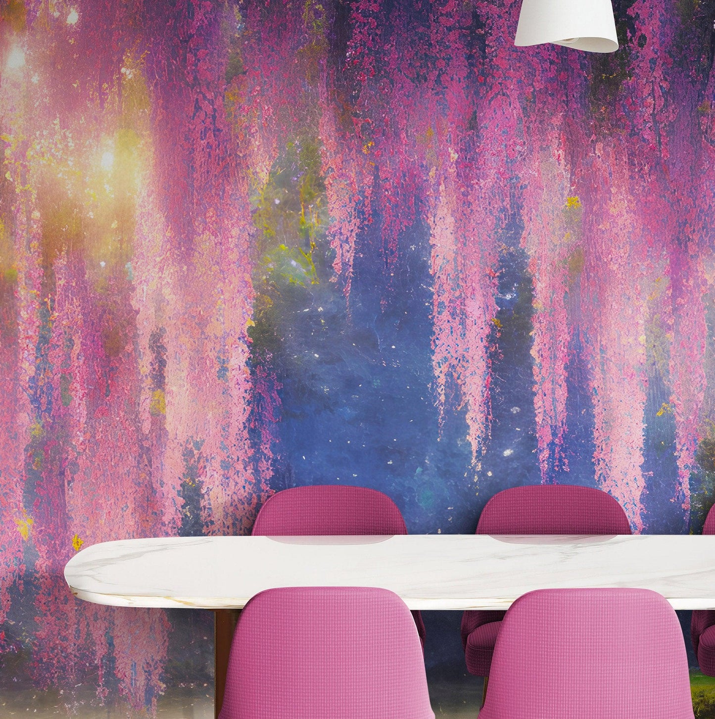 Enchanted Forest with Pink Cherry Blossom Tree Wall Mural. #6504