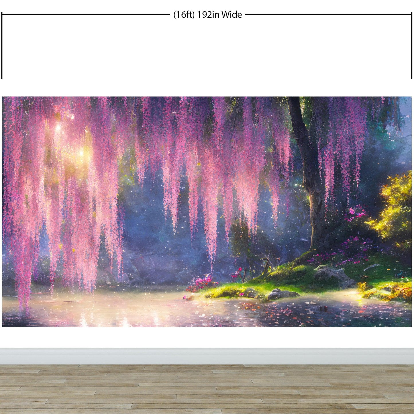 Enchanted Forest with Pink Cherry Blossom Tree Wall Mural. #6504