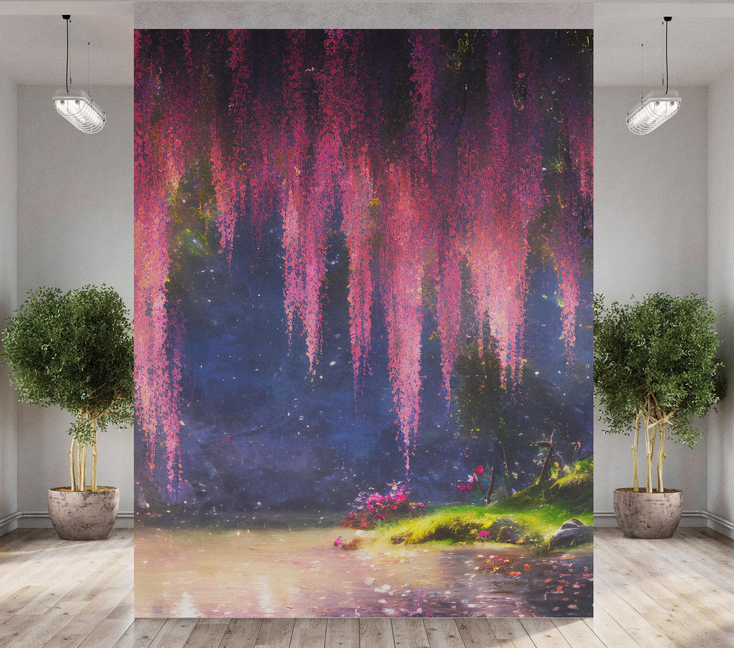 Enchanted Forest with Pink Cherry Blossom Tree Wall Mural. #6504