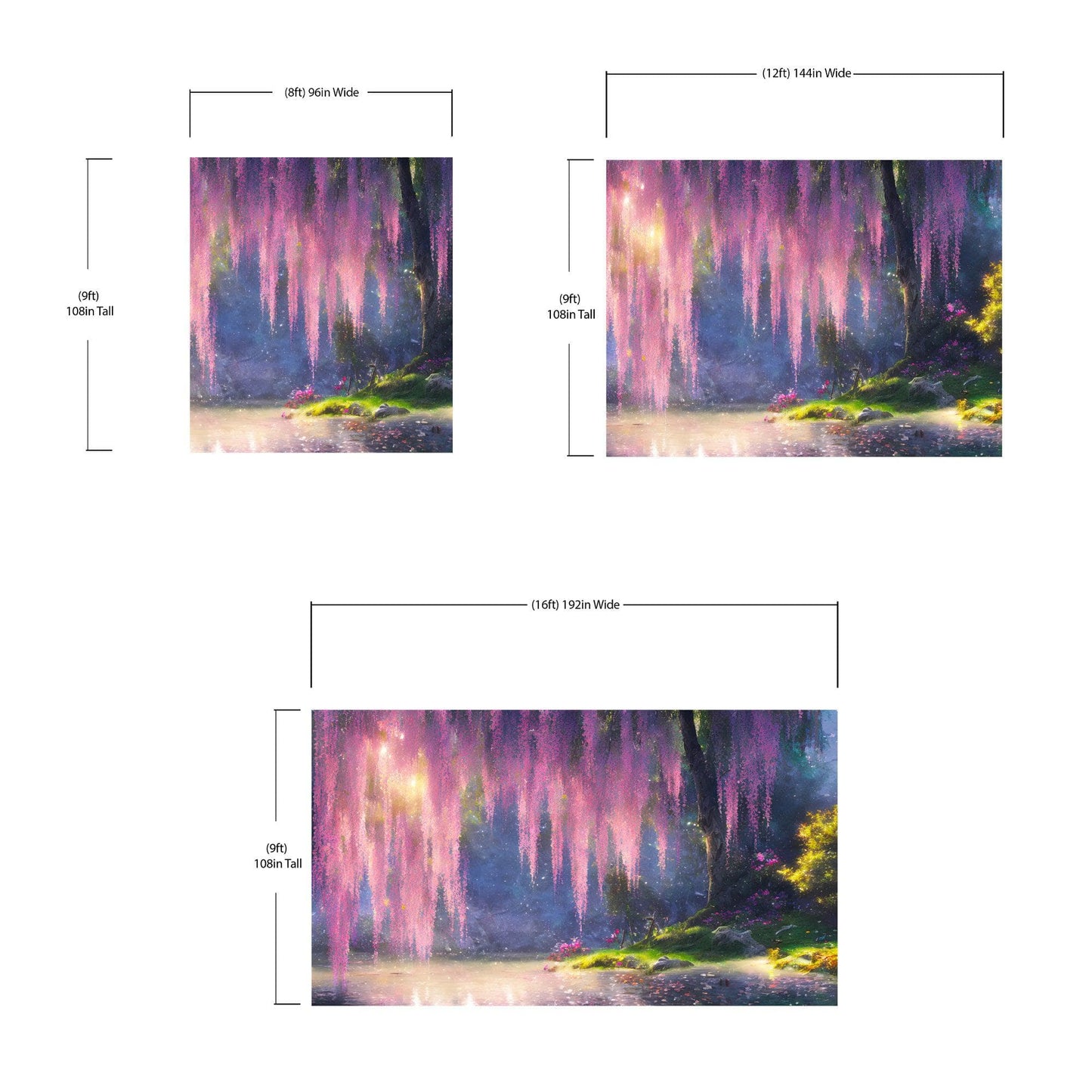 Enchanted Forest with Pink Cherry Blossom Tree Wall Mural. #6504