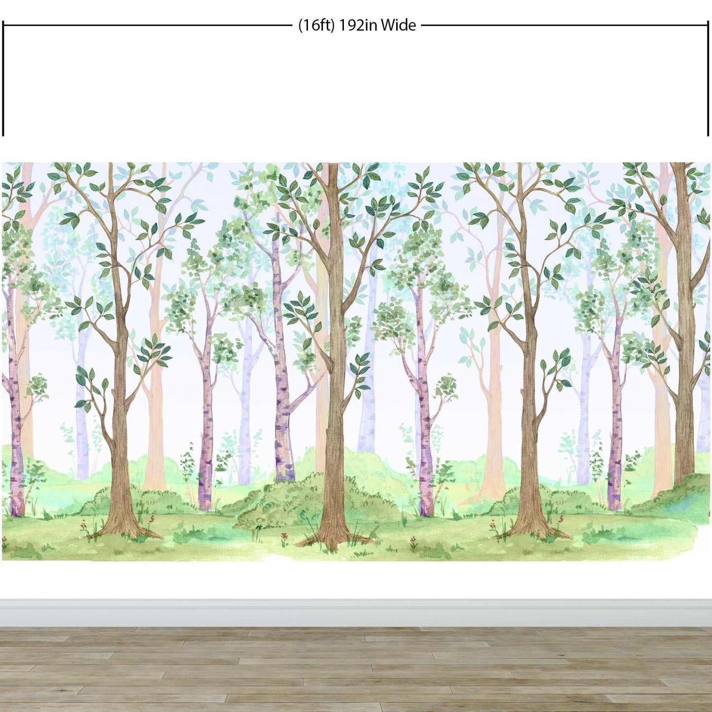 Colorful Nursery Woodland Forest Wallpaper. Watercolor Birch Tree Forest Wall Mural. #6527