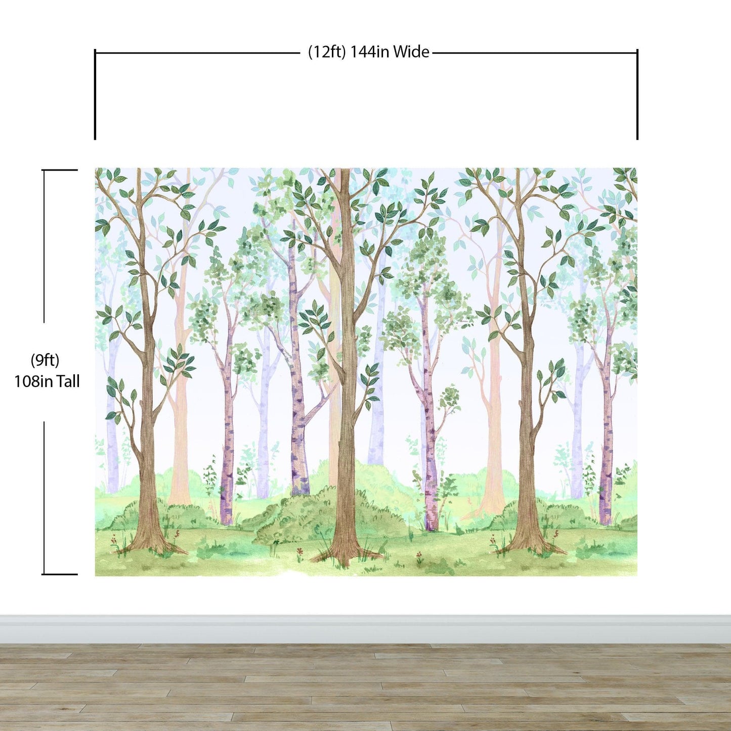 Colorful Nursery Woodland Forest Wallpaper. Watercolor Birch Tree Forest Wall Mural. #6527