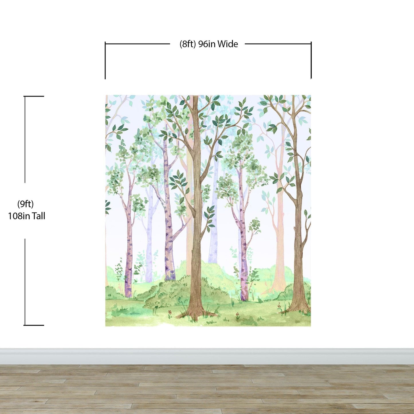 Colorful Nursery Woodland Forest Wallpaper. Watercolor Birch Tree Forest Wall Mural. #6527