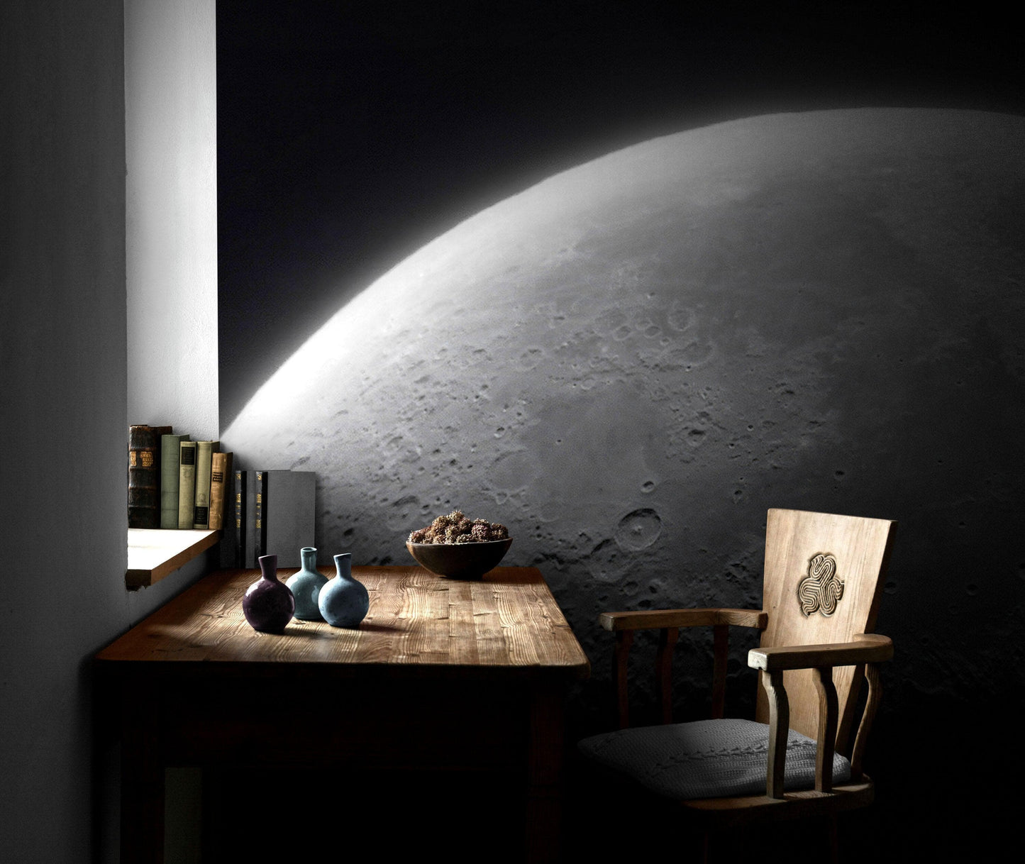 Moon Wallpaper. Black and White Wall Decor. #6532