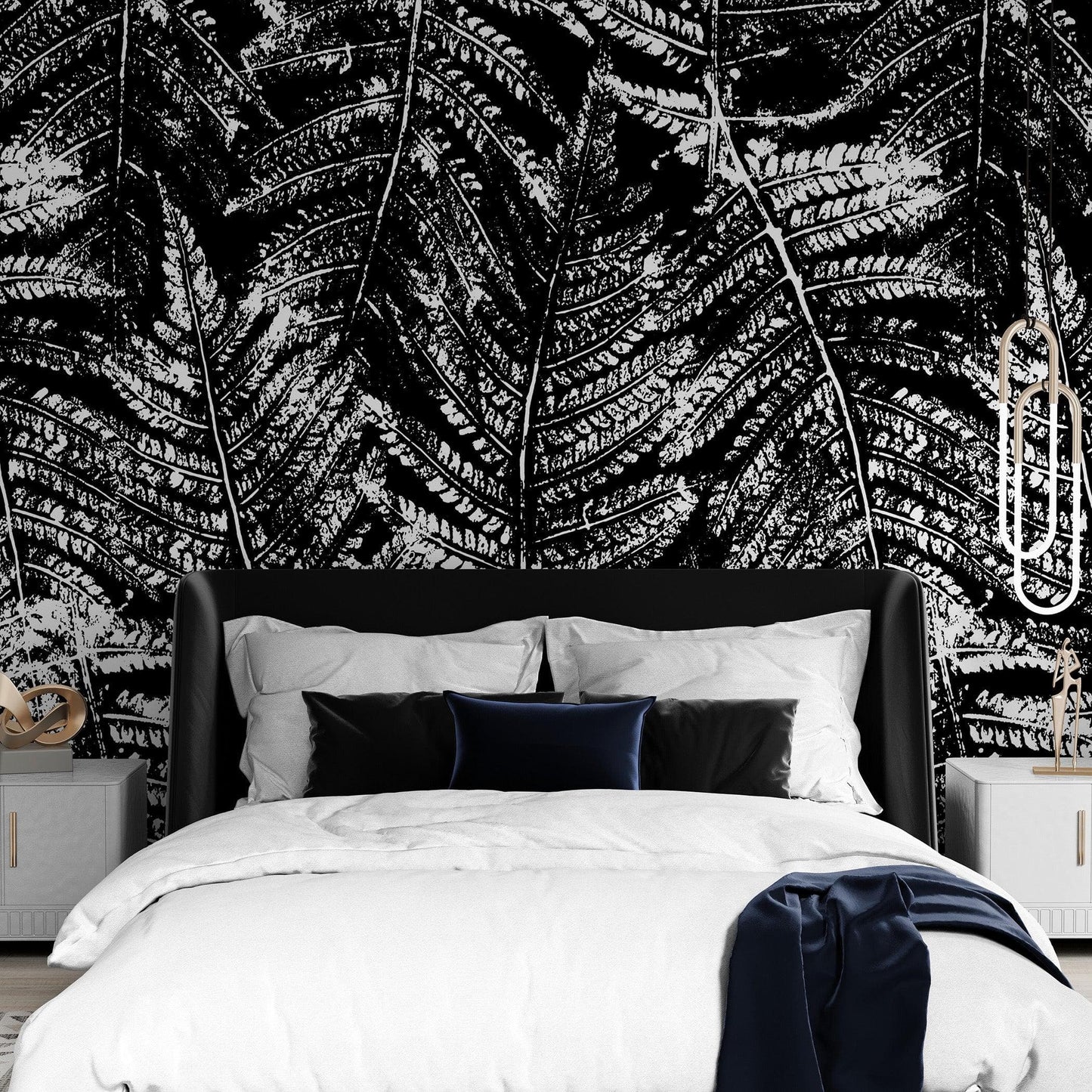 Black and White Fern Botanical Wallpaper. Peel and Stick Mural. #6579