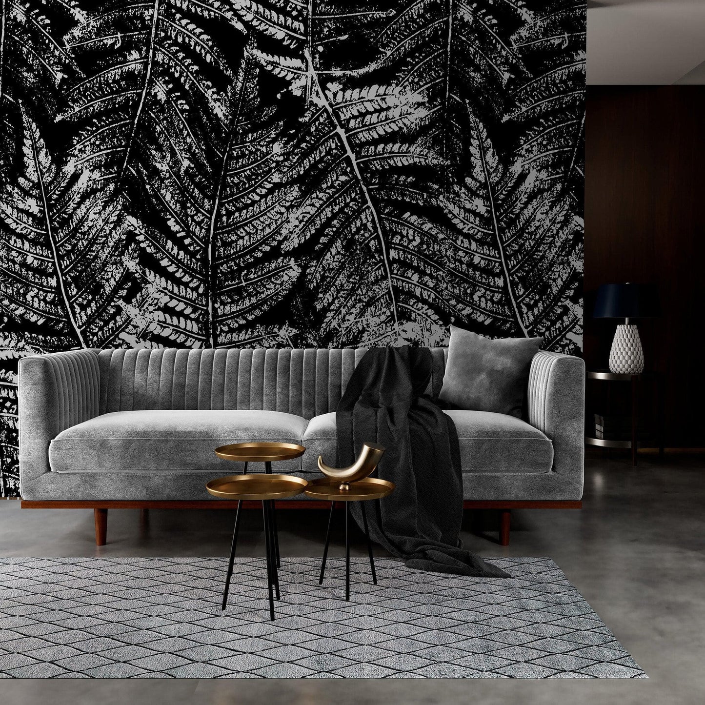 Black and White Fern Botanical Wallpaper. Peel and Stick Mural. #6579