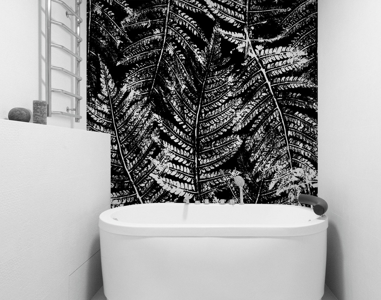 Black and White Fern Botanical Wallpaper. Peel and Stick Mural. #6579