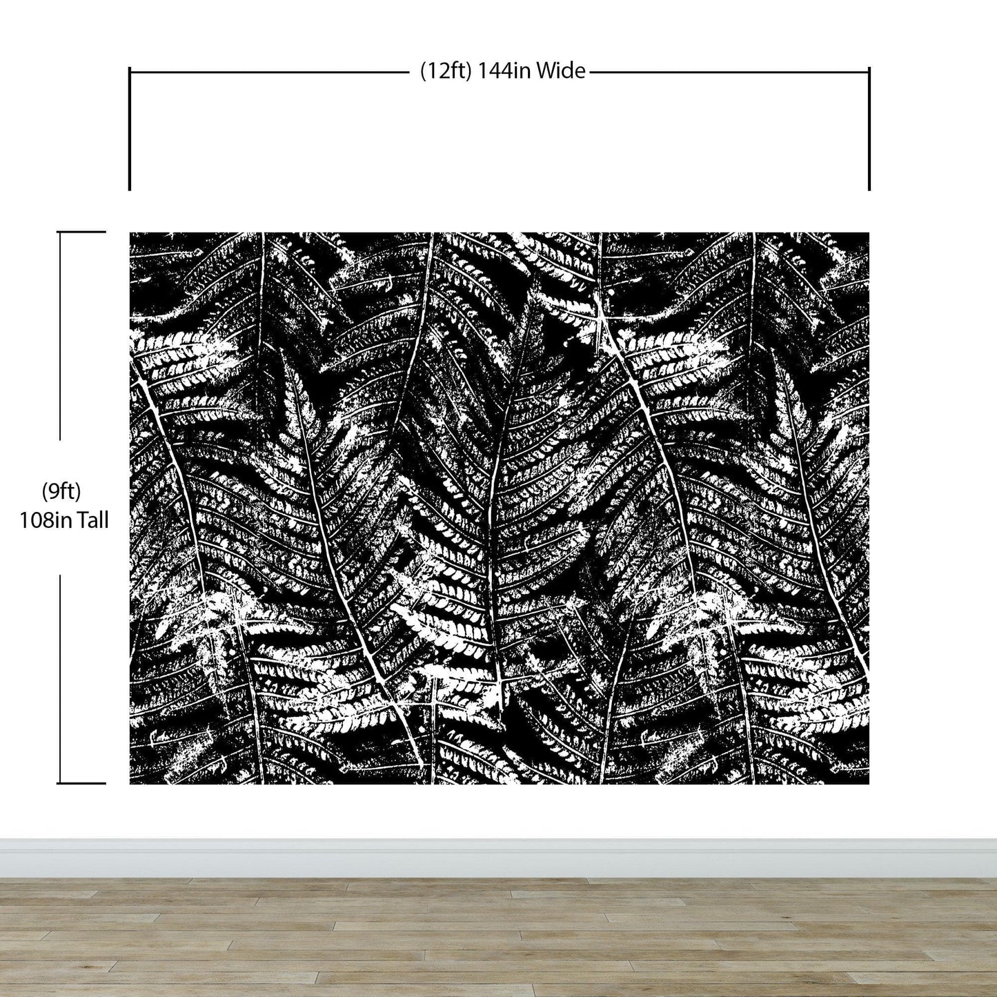 Black and White Fern Botanical Wallpaper. Peel and Stick Mural. #6579