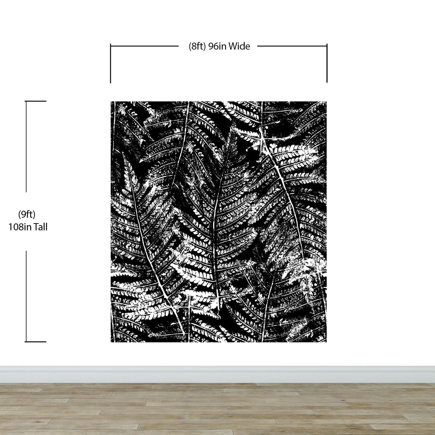 Black and White Fern Botanical Wallpaper. Peel and Stick Mural. #6579