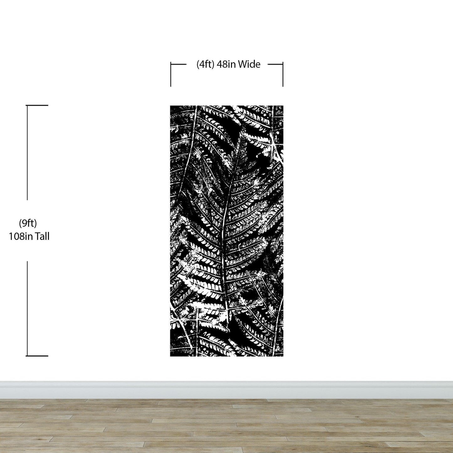 Black and White Fern Botanical Wallpaper. Peel and Stick Mural. #6579