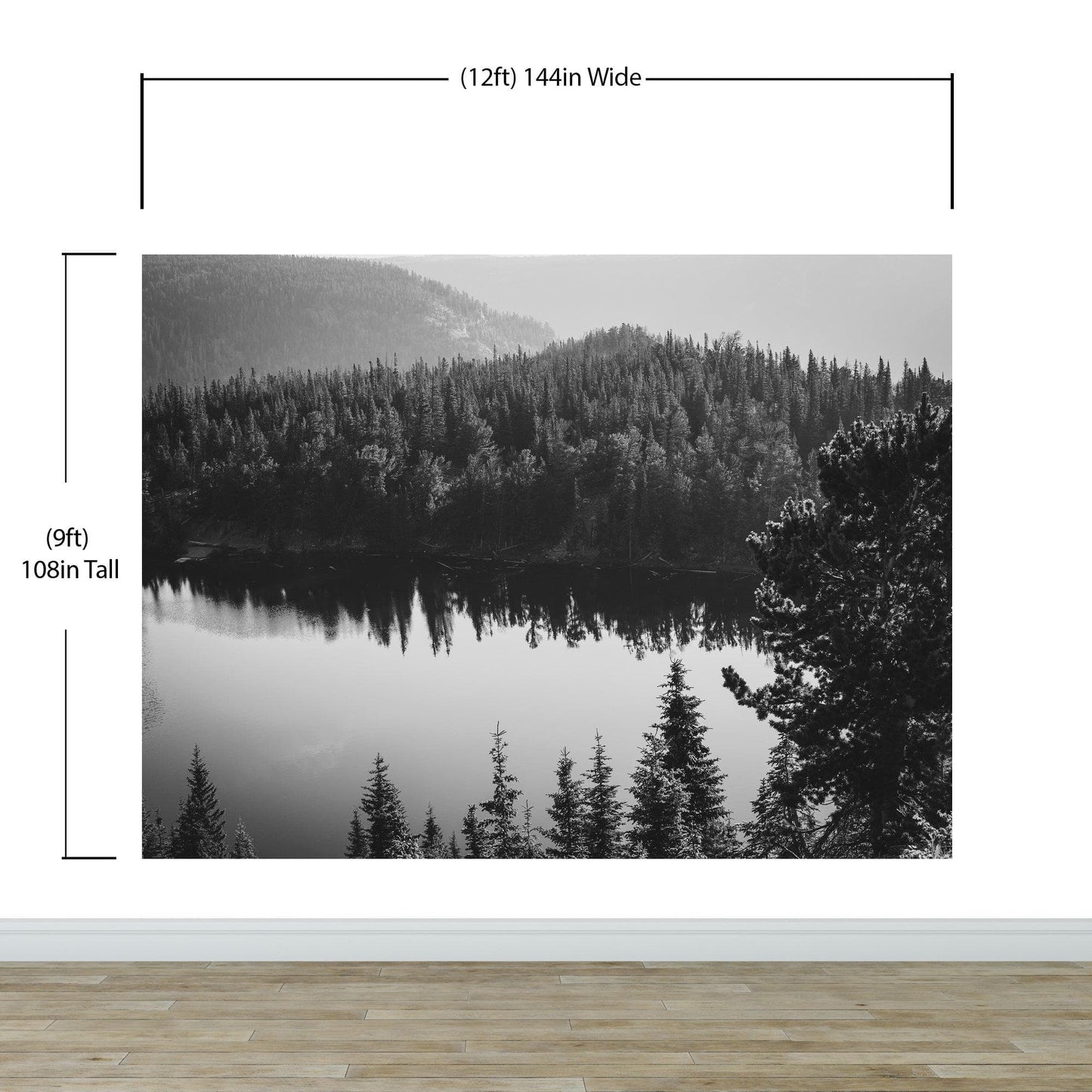 Black and White Mountain Over Looking Lake and Forest Wallpaper. #6671