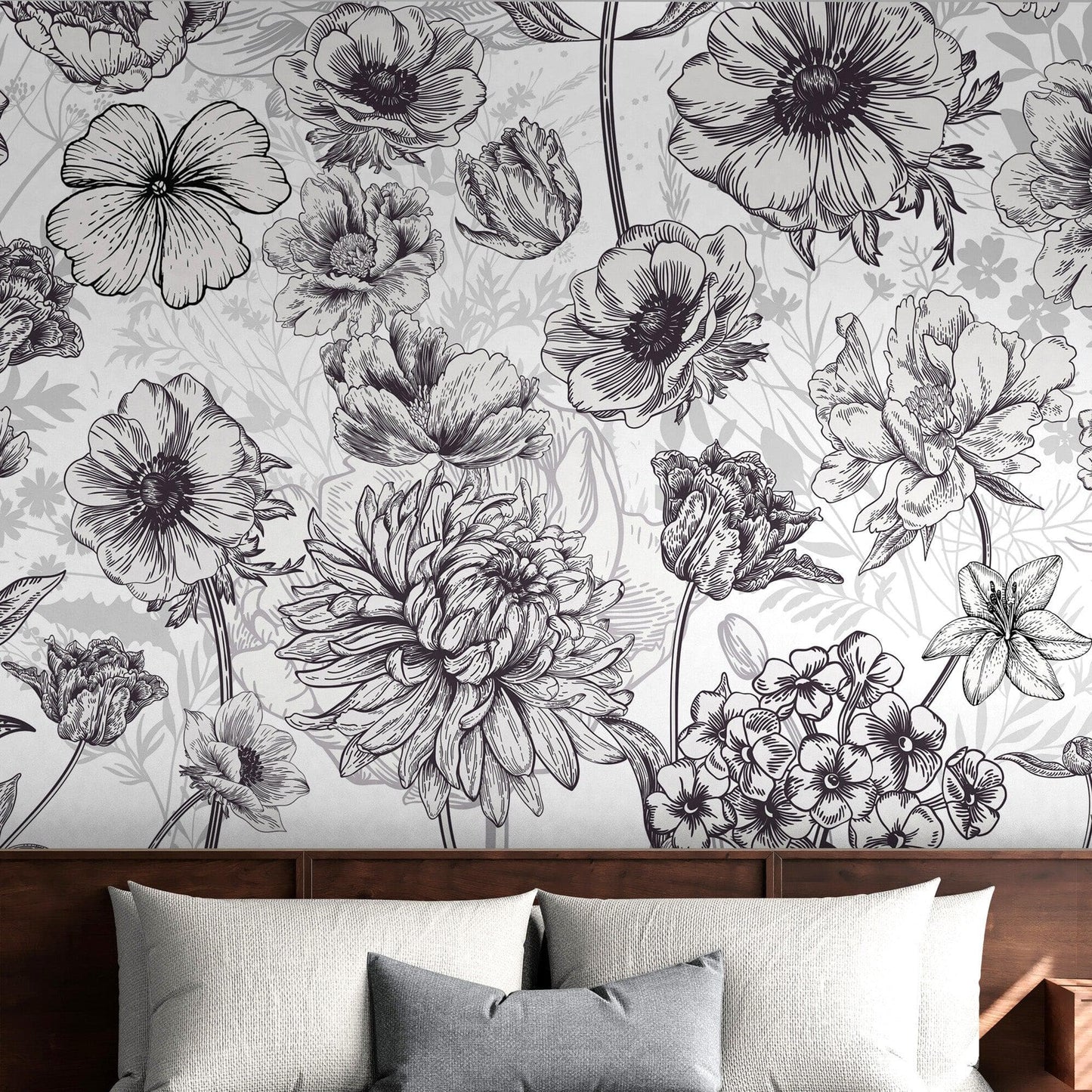 Black and White Flower Wallpaper Mural. #6676