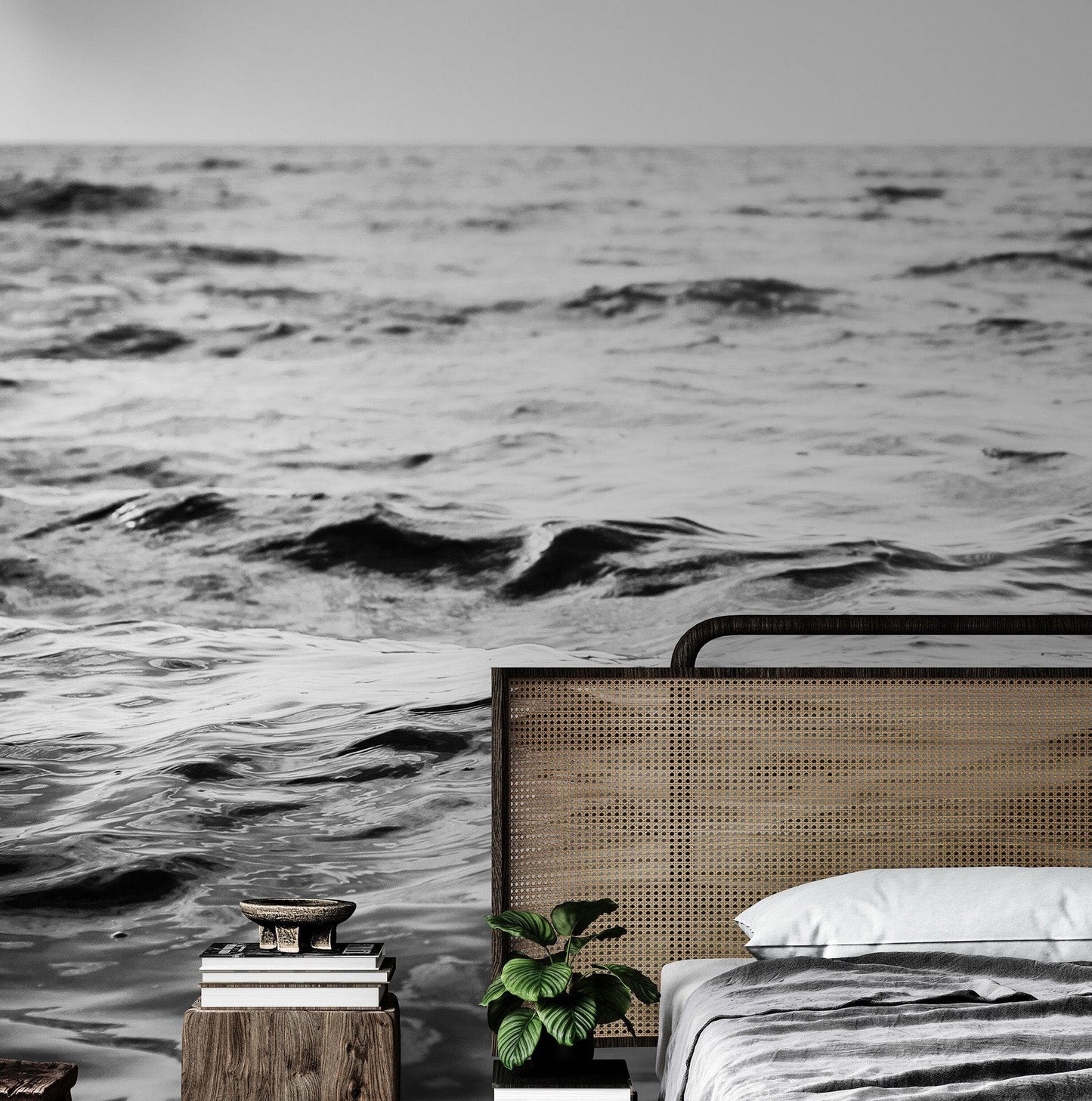 Black and White Ocean Wave Wallpaper. Peel and Stick Wall Mural. #6691