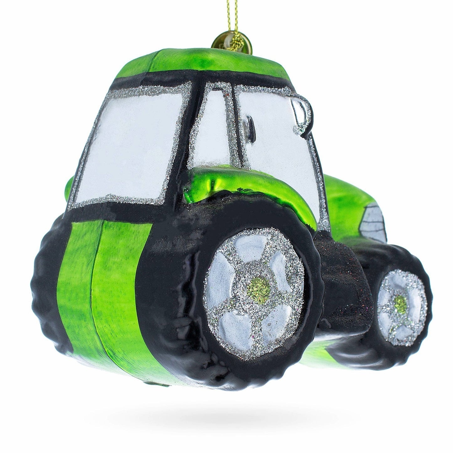 Rustic Green Tractor Blown Glass Christmas Ornament