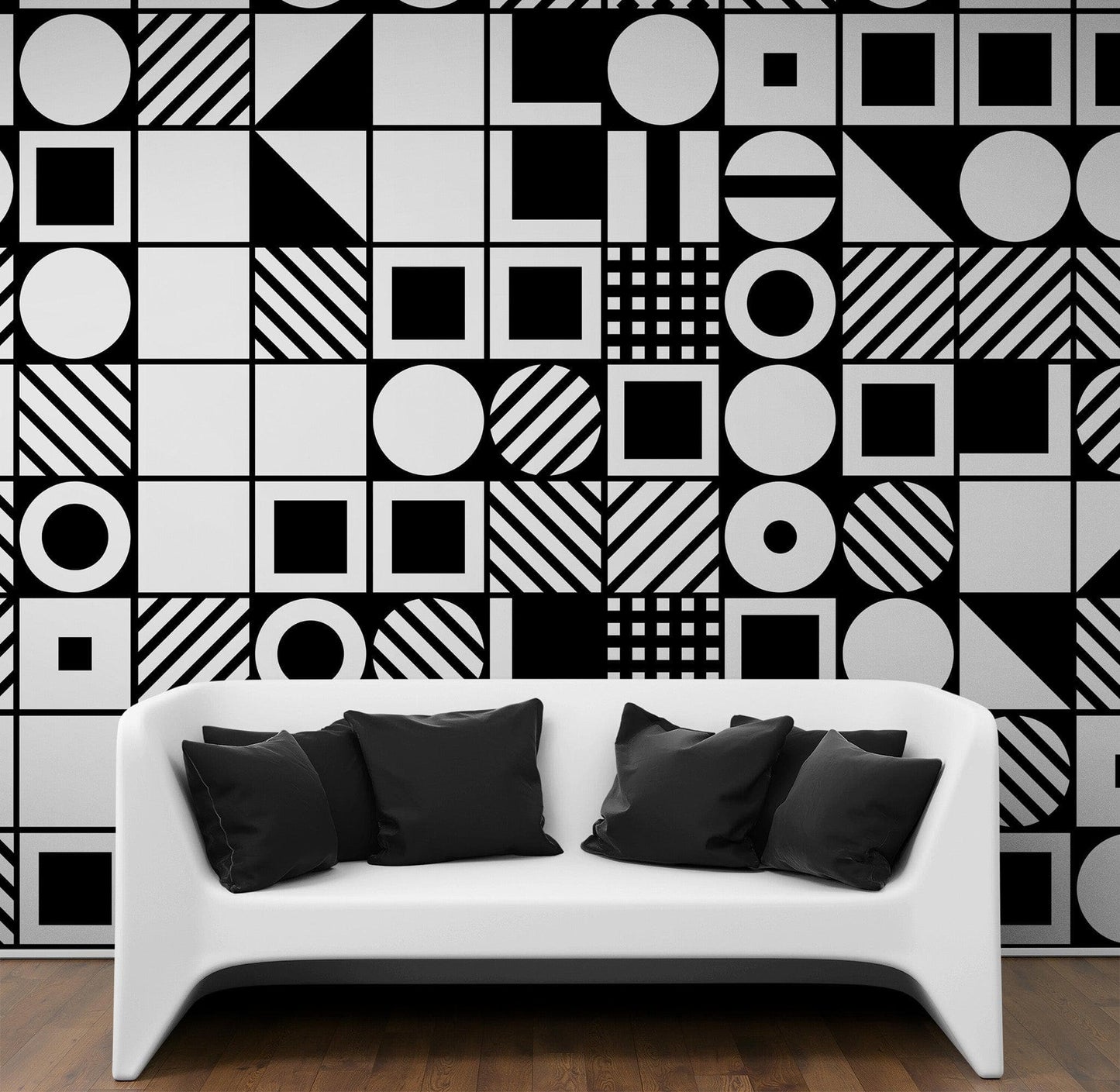 Black and White Geometric Shapes Wallpaper Mural Wall Art. #6710