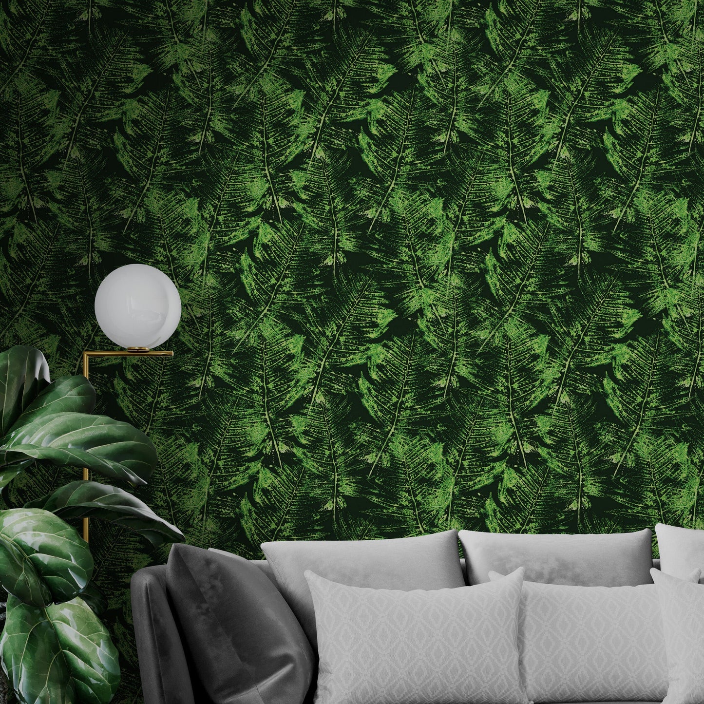 Green Leaves Pattern Wallpaper Mural. Botanical Wall Mural. #6744