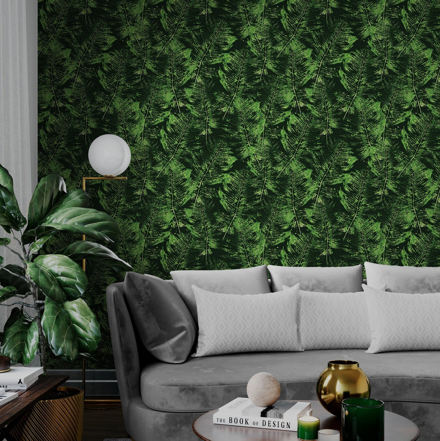 Green Leaves Pattern Wallpaper Mural. Botanical Wall Mural. #6744