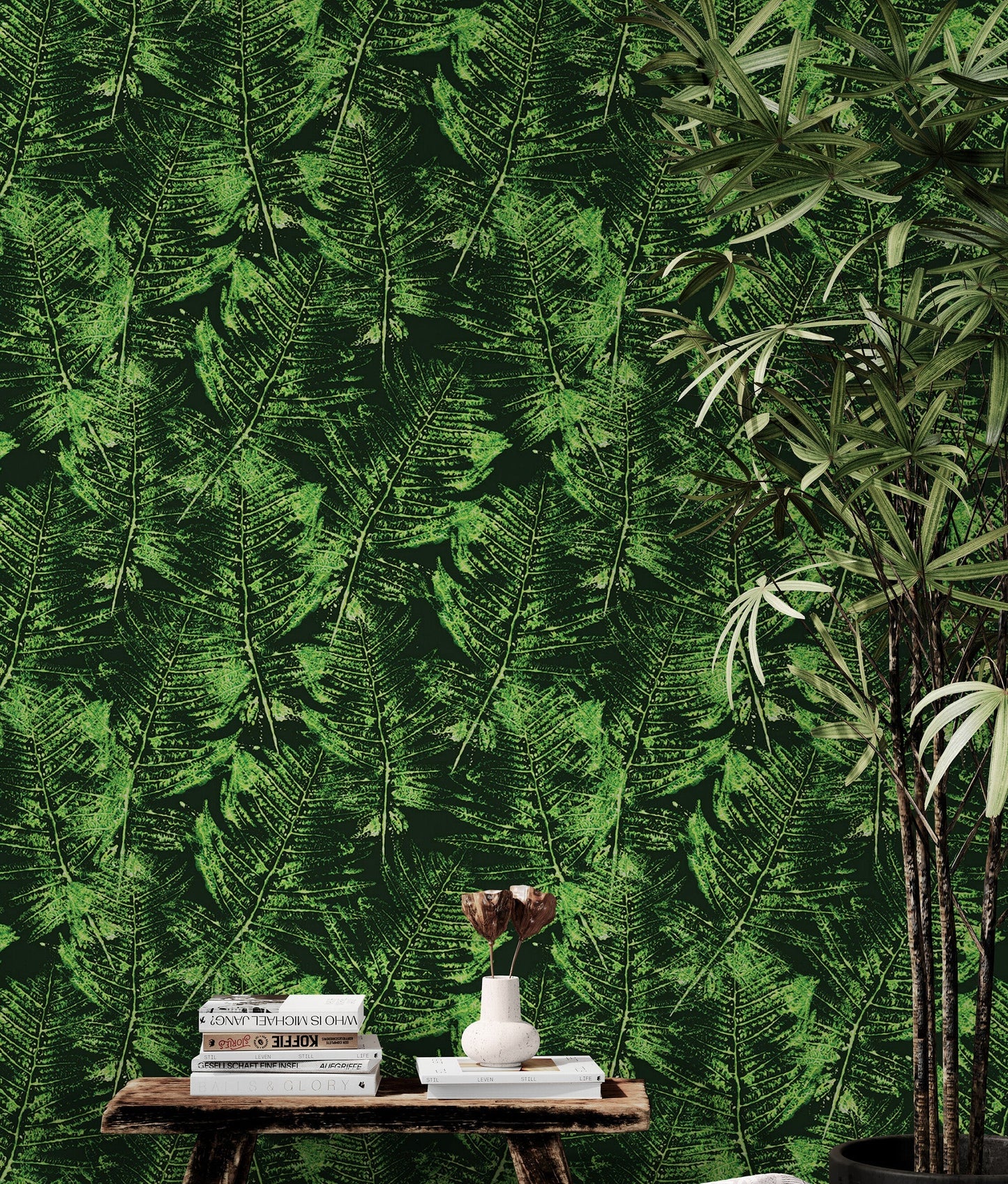 Green Leaves Pattern Wallpaper Mural. Botanical Wall Mural. #6744