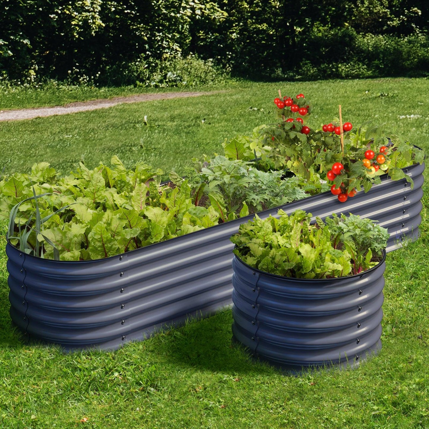 Olle 4-Style Modular Galvanized Raised Garden Beds, Midnight Grey [Build 1 of 4 Configurations]