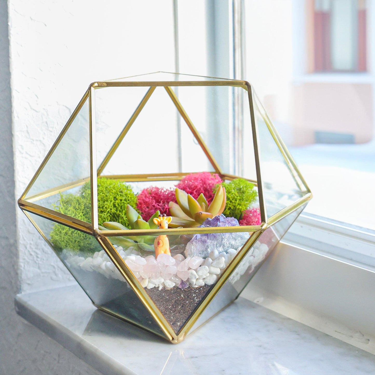 7” Geometric Gold Glass Succulent Terrarium Kit