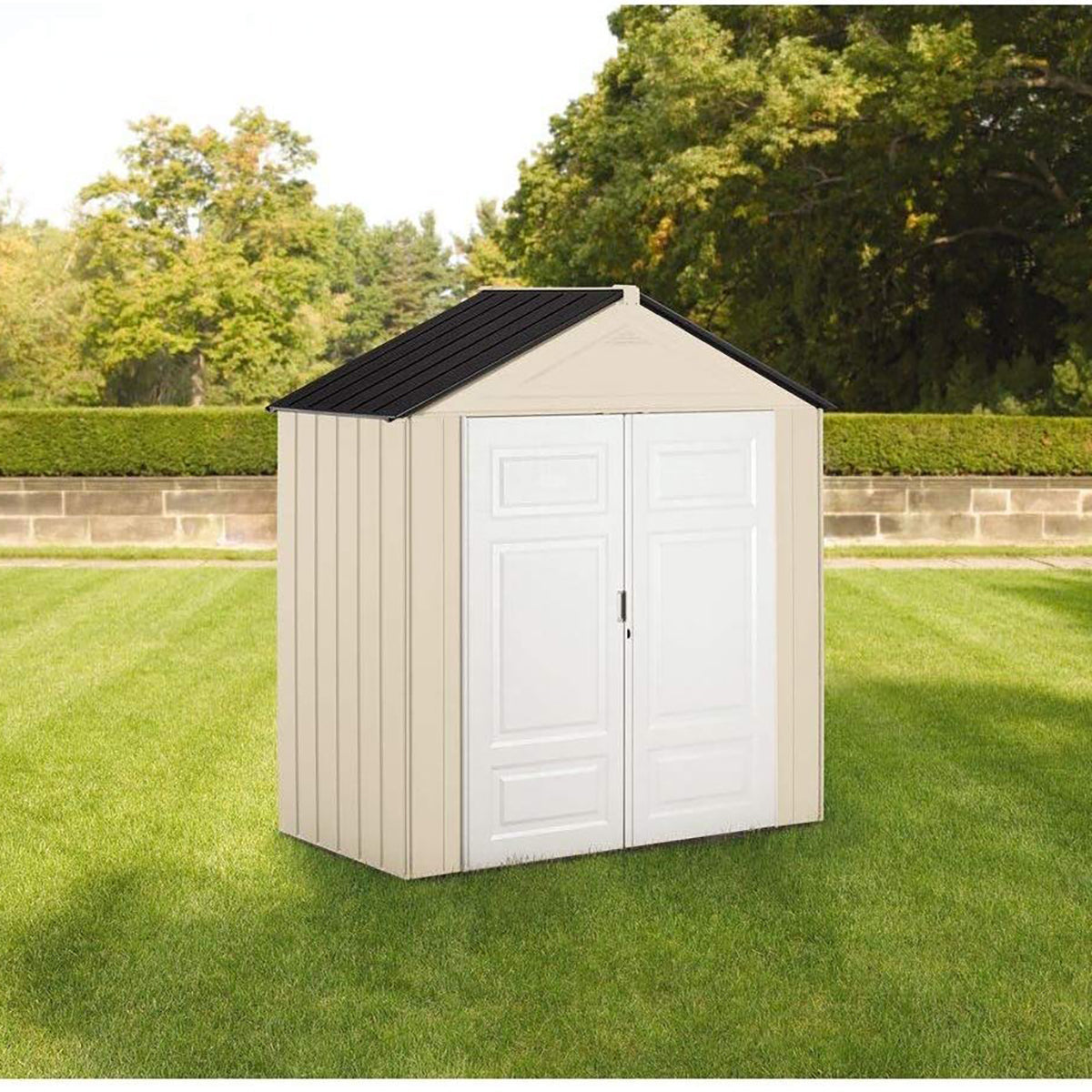 Rubbermaid 7x3 Foot Double Wall Plastic Outdoor Utility Storage Shed, Sandstone